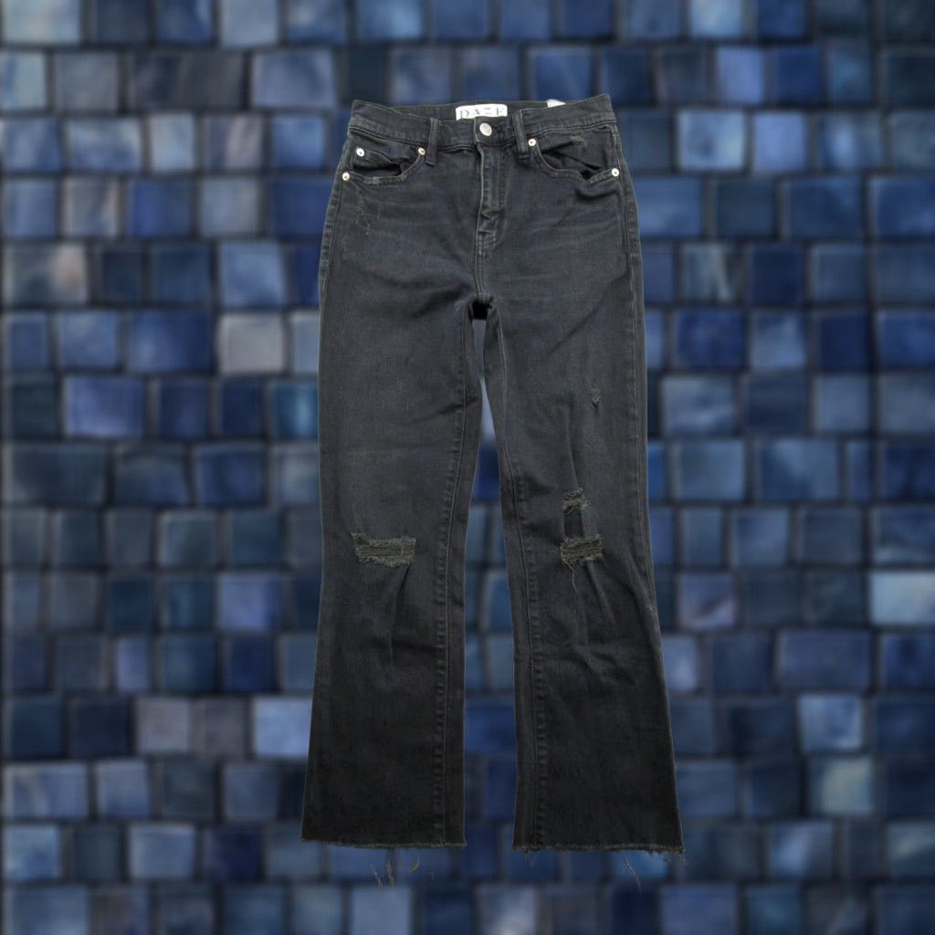 Denime DAZE Jeans Women Black Stretch Distressed Denim Size 25 Bootcut Raw Hem Size 42" / US 20 - 1 Thumbnail