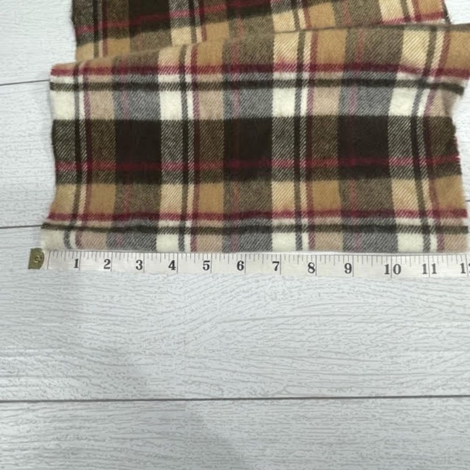 Other Manhattan Hat Company Brown Red Cream Plaid Fringe Scarf Size ONE SIZE - 3 Thumbnail