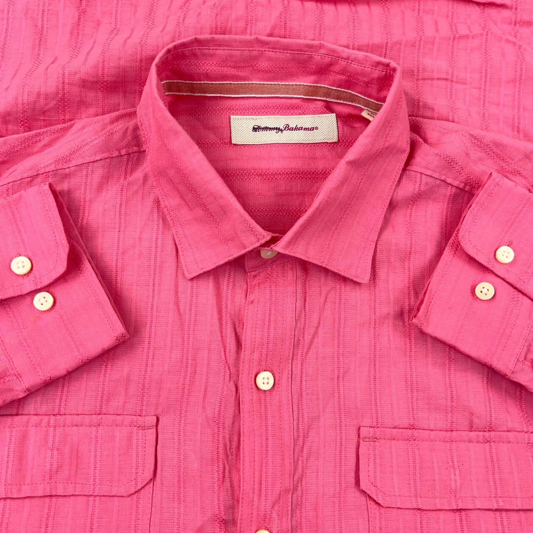 Tommy Bahama Tommy Bahama Shirt Men Large Pink Linen Button Up Relax Hawaiian Beach Camp Size US L / EU 52-54 / 3 - 2 Thumbnail