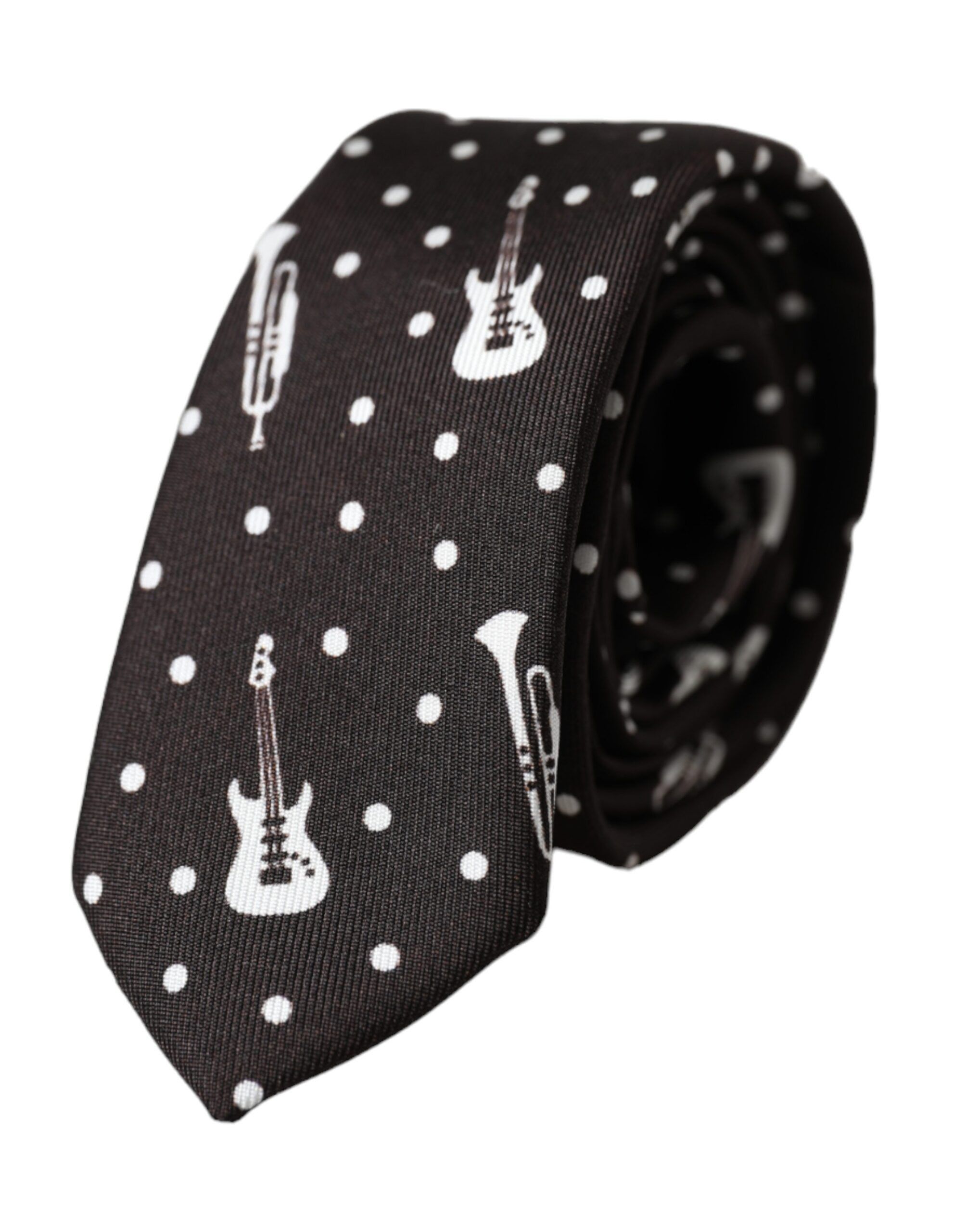 Dolce & Gabbana Black Guitar Print Silk Adjustable Men's Tie Size ONE SIZE - 1 Thumbnail