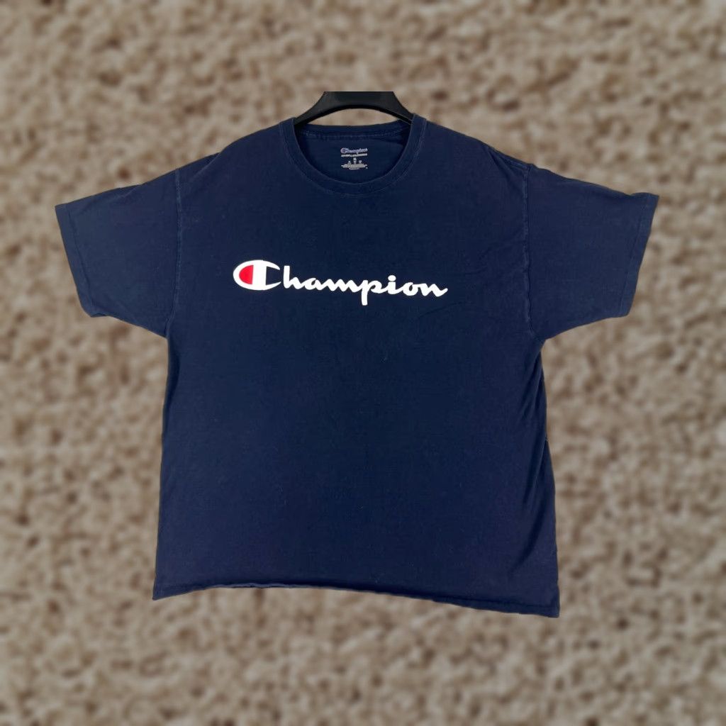 Champion Champion Shirt Men XL Blue Logo Spellout Embroidered Jersey Cotton Short Sleeve Crew Neck T-Shirt Sports Retro All Seasons Breathable Size US XL / EU 56 / 4 - 1 Thumbnail