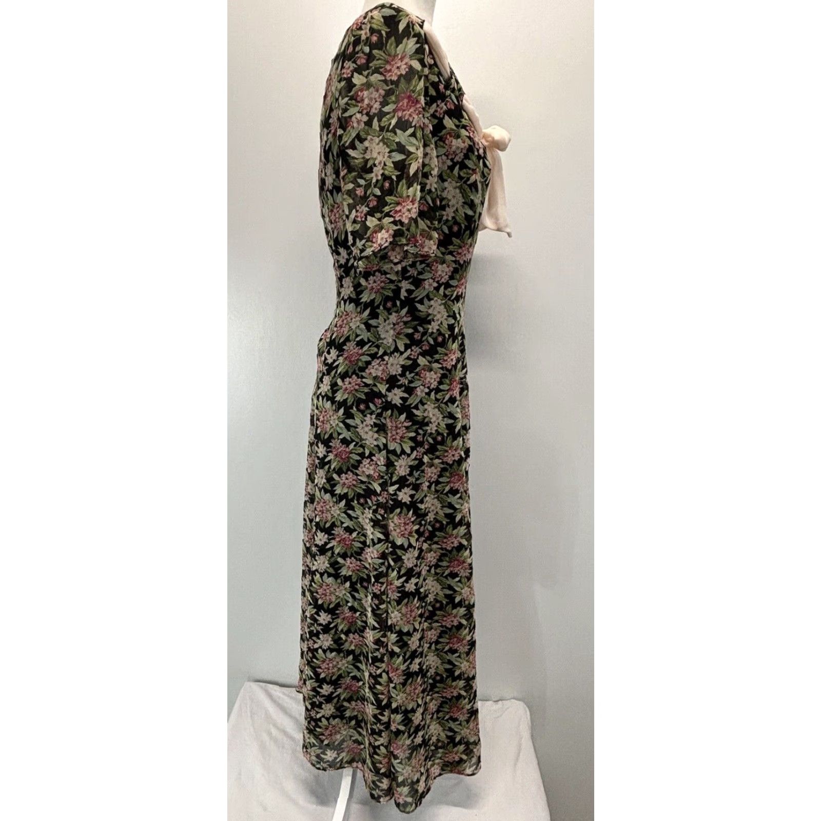 Holt Renfrew VINTAGE Cynthia Rowley x Holt Renfrew Floral Midi Dress Women's 6 Black Prairie Cottagecore 1980s US Mens/Womens Size M / US 6-8 / IT 42-44 - 4 Thumbnail