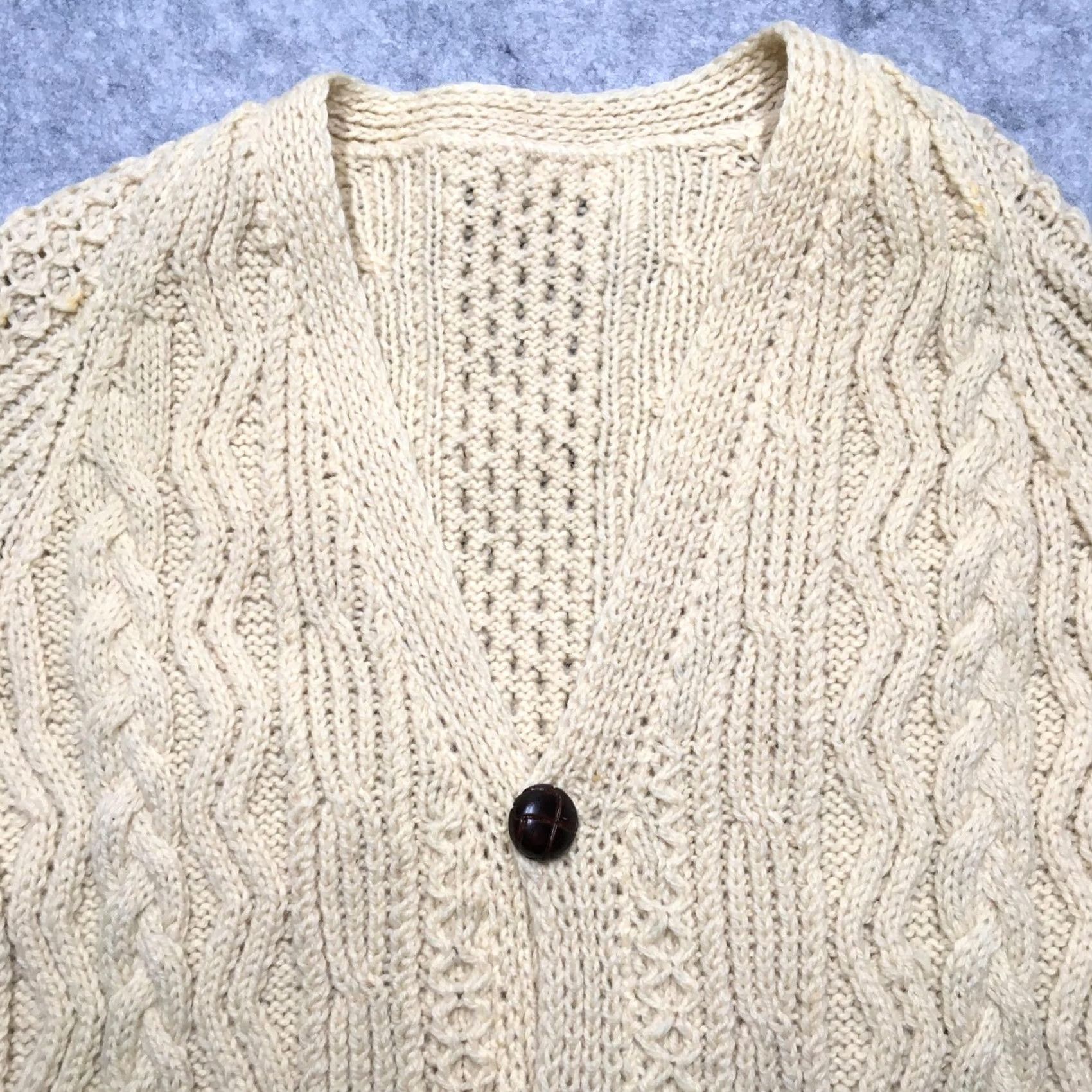 Vintage Cable Knit Cardigan Sweater Mens Medium White Heavyweight V-Neck Fisherman Irish Size US M / EU 48-50 / 2 - 5 Thumbnail