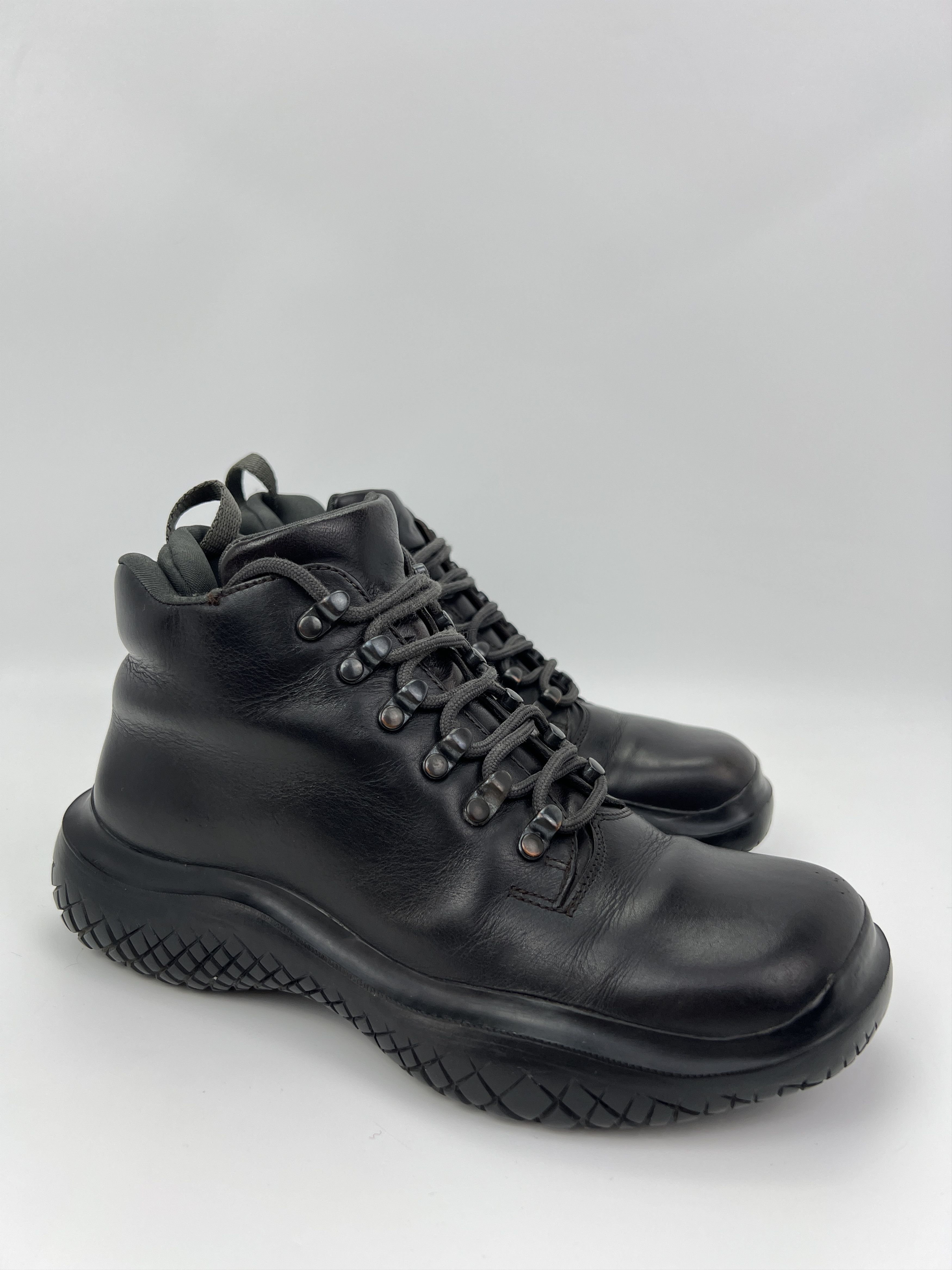 Prada Vintage 00s Prada Combat Black Leather Boots Vibram Italy Size US 7 / IT 37 - 3 Thumbnail