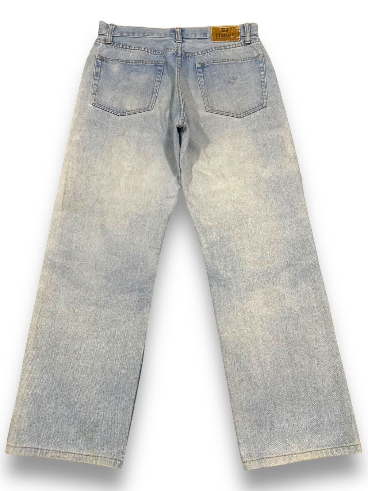 Hanes Vintage 80s Hanes Blue Wash Baggy Distressed Jeans Size US 32 / EU 48 - 2 Thumbnail