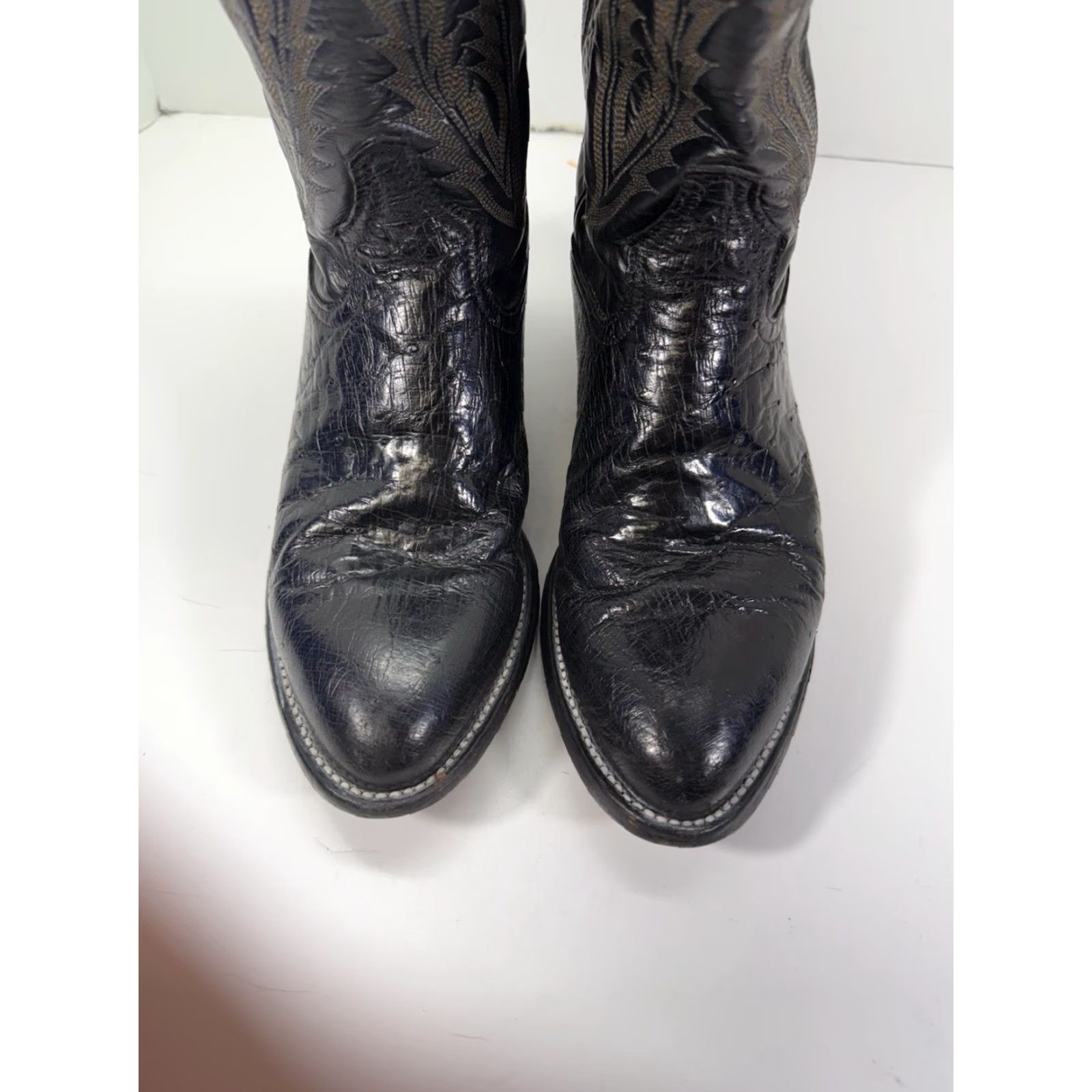 Tony Lama Tony Lama Boots Men 7 EE Western Ostrich Leather Black Cowboy Rodeo Leather Upper Wide Width Size US 7 / EU 40 - 3 Thumbnail