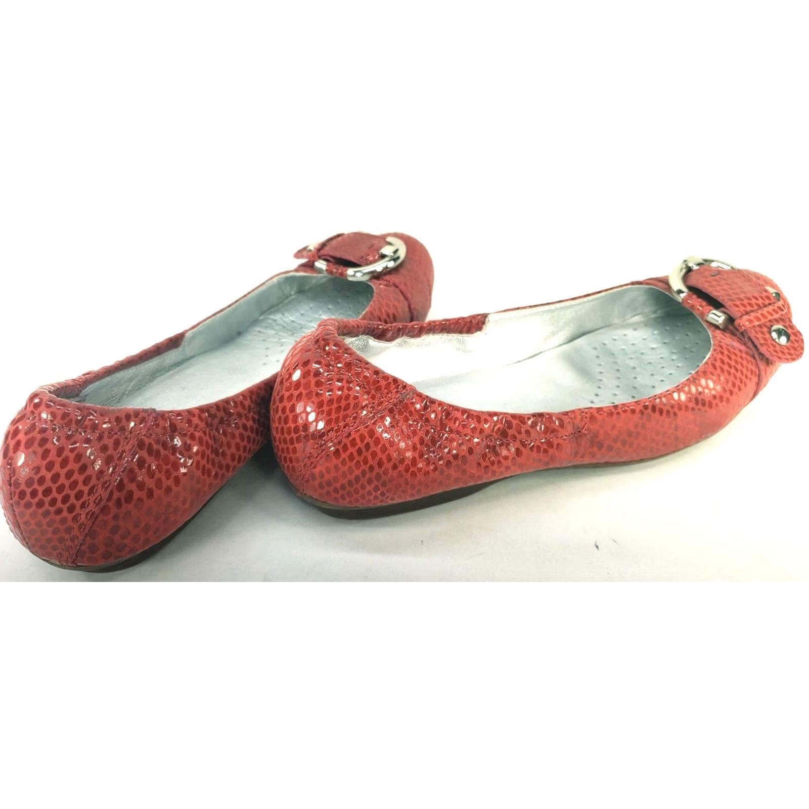 Vintage Marc Joseph Women's Red Rockaway Ballet Flats Leather Reptile Print Slip-On 7M Size US 7 / IT 37 - 4 Thumbnail