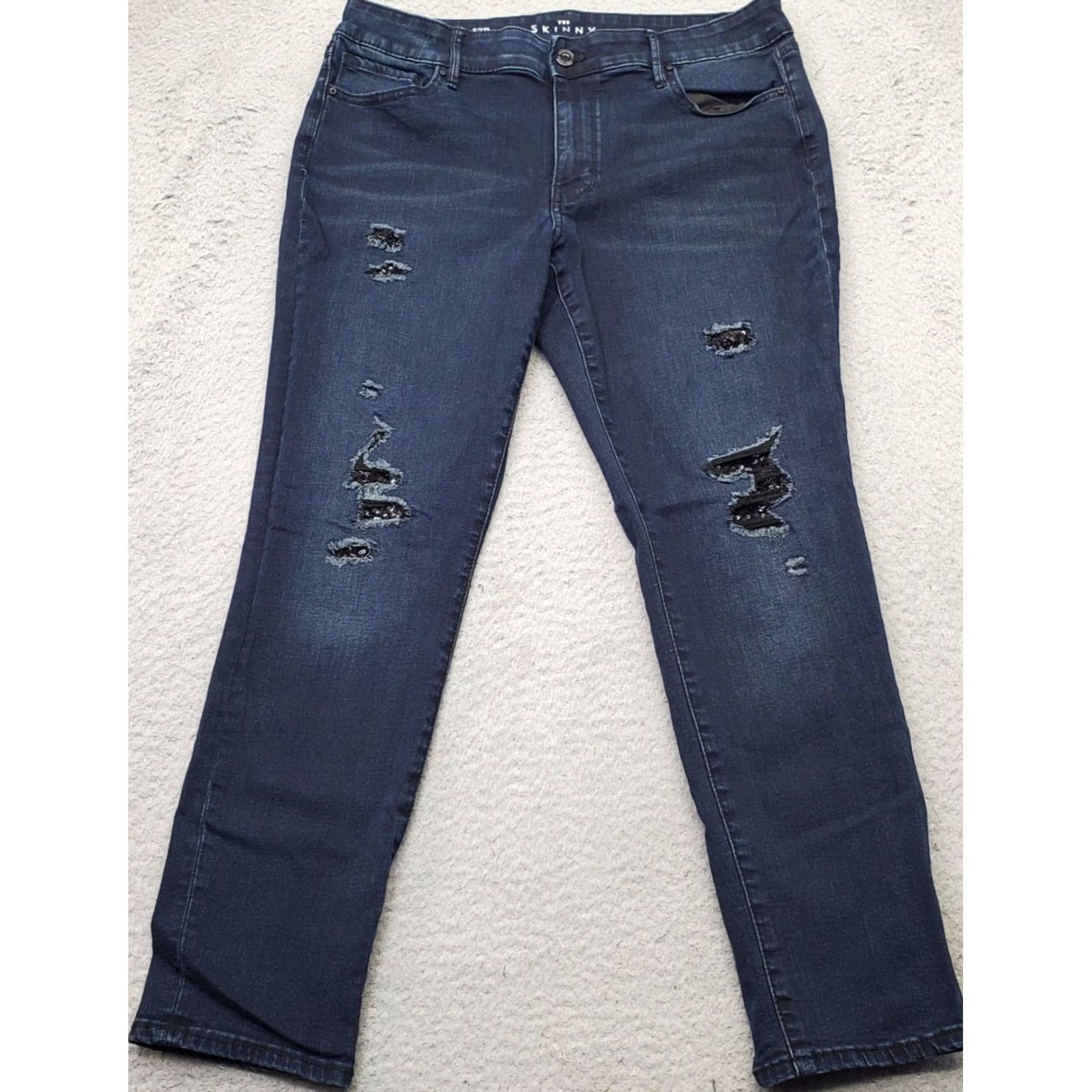 White House Black Market White House Black Market Womens 12P Skinny Jeans Blue Mid Rise Distressed Sequin 5-Pocket Denim Jeans Size 34" / US 12 / IT 48 - 2 Thumbnail