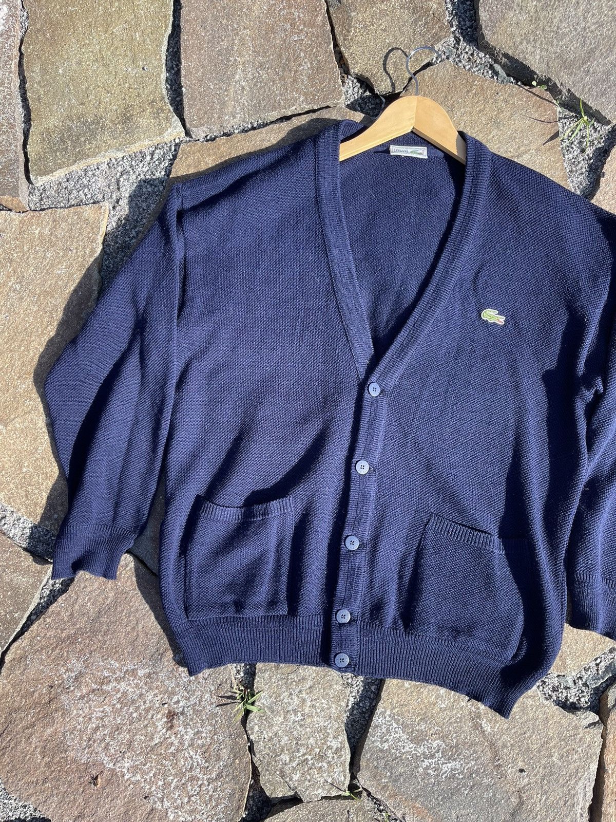 Lacoste 90’s Lacoste logo wool navy cardigan made in France vintage Size US XL / EU 56 / 4 - 2 Thumbnail