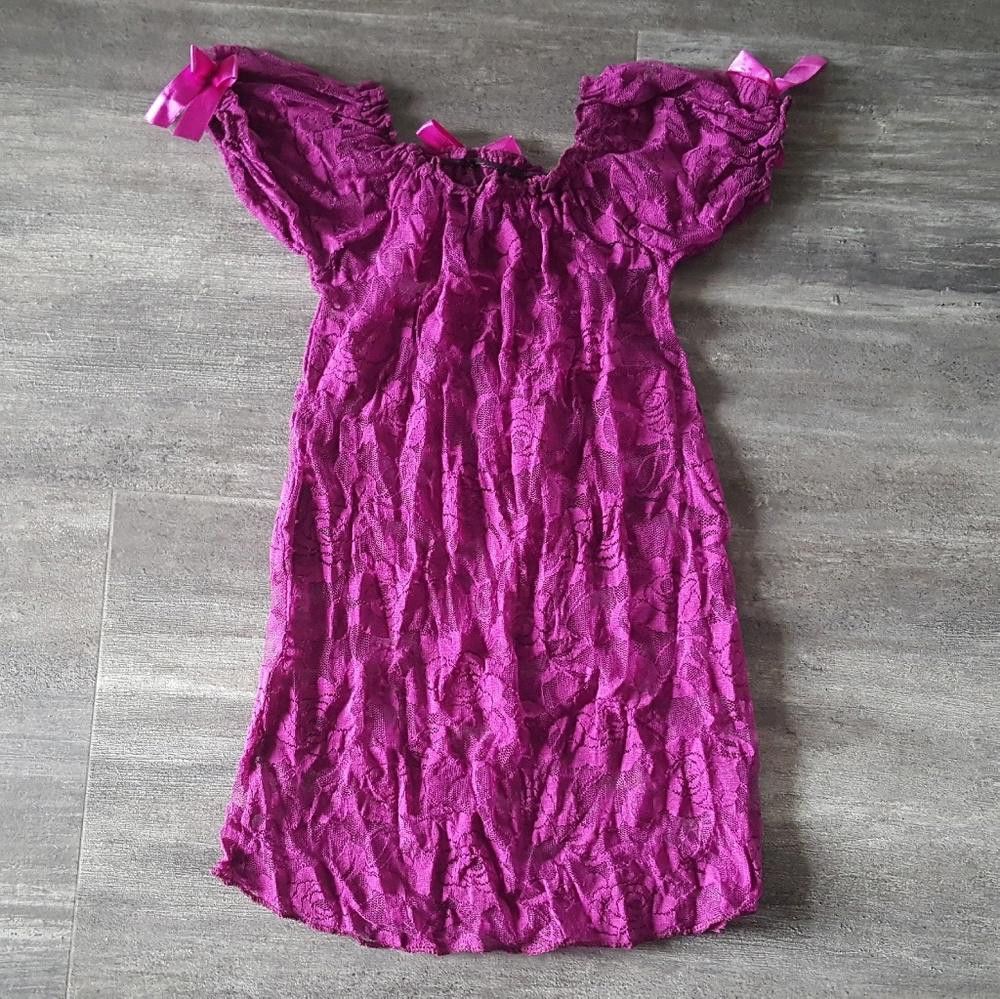 Designer Dark Pink Lace Detailed Lingerie Nightie Size ONE SIZE - 2 Thumbnail