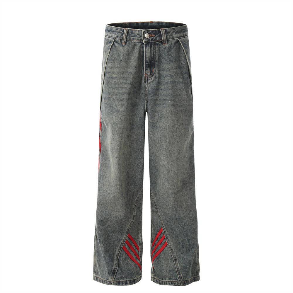 Japanese Brand × Jean Men's contrast striped loose punk distressed washed jeans Size US 32 / EU 48 - 1 Thumbnail