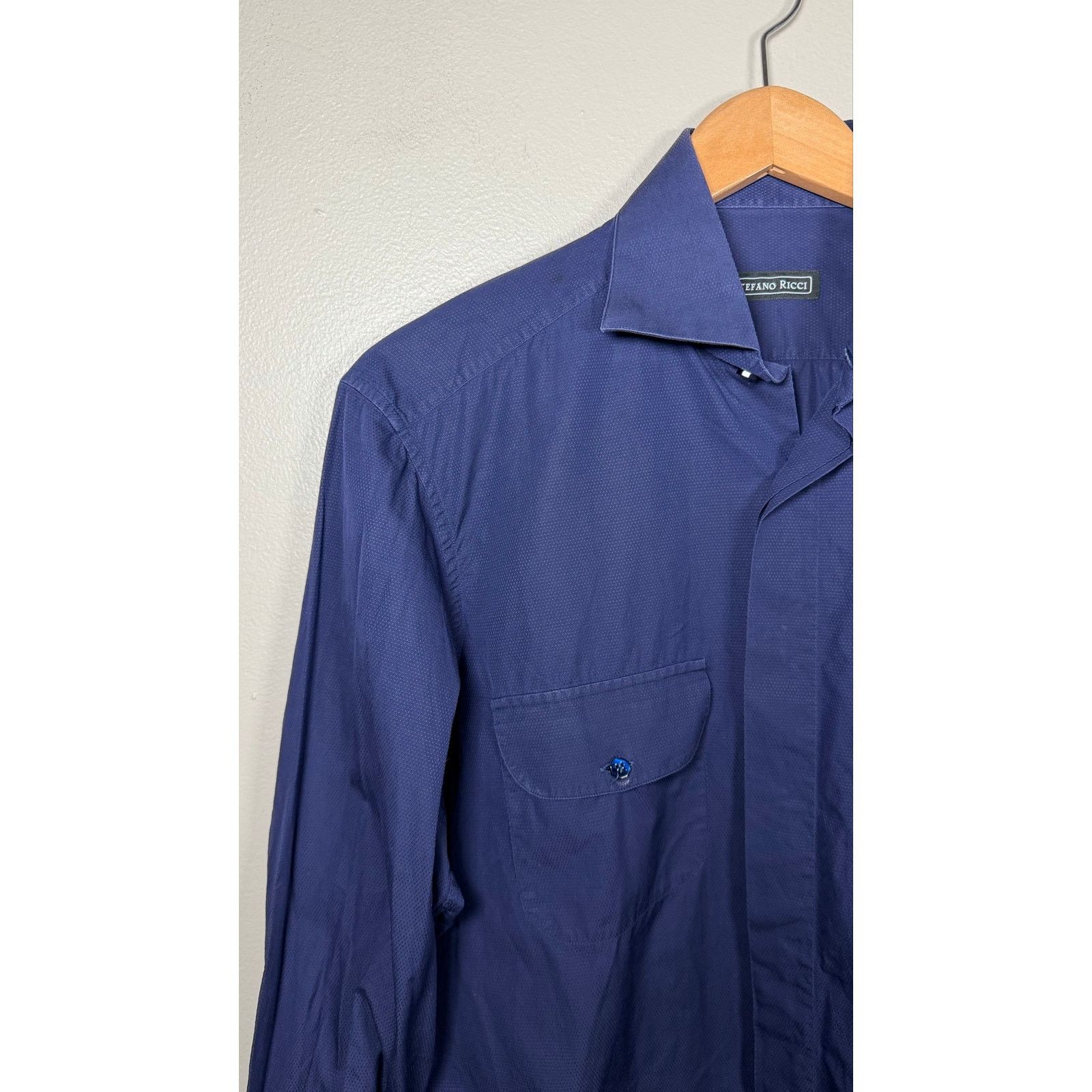 Stefano Ricci Stefano Ricci Textured Cotton Dress Shirt In Navy 46IT/36US Size US S / EU 44-46 / 1 - 8 Thumbnail