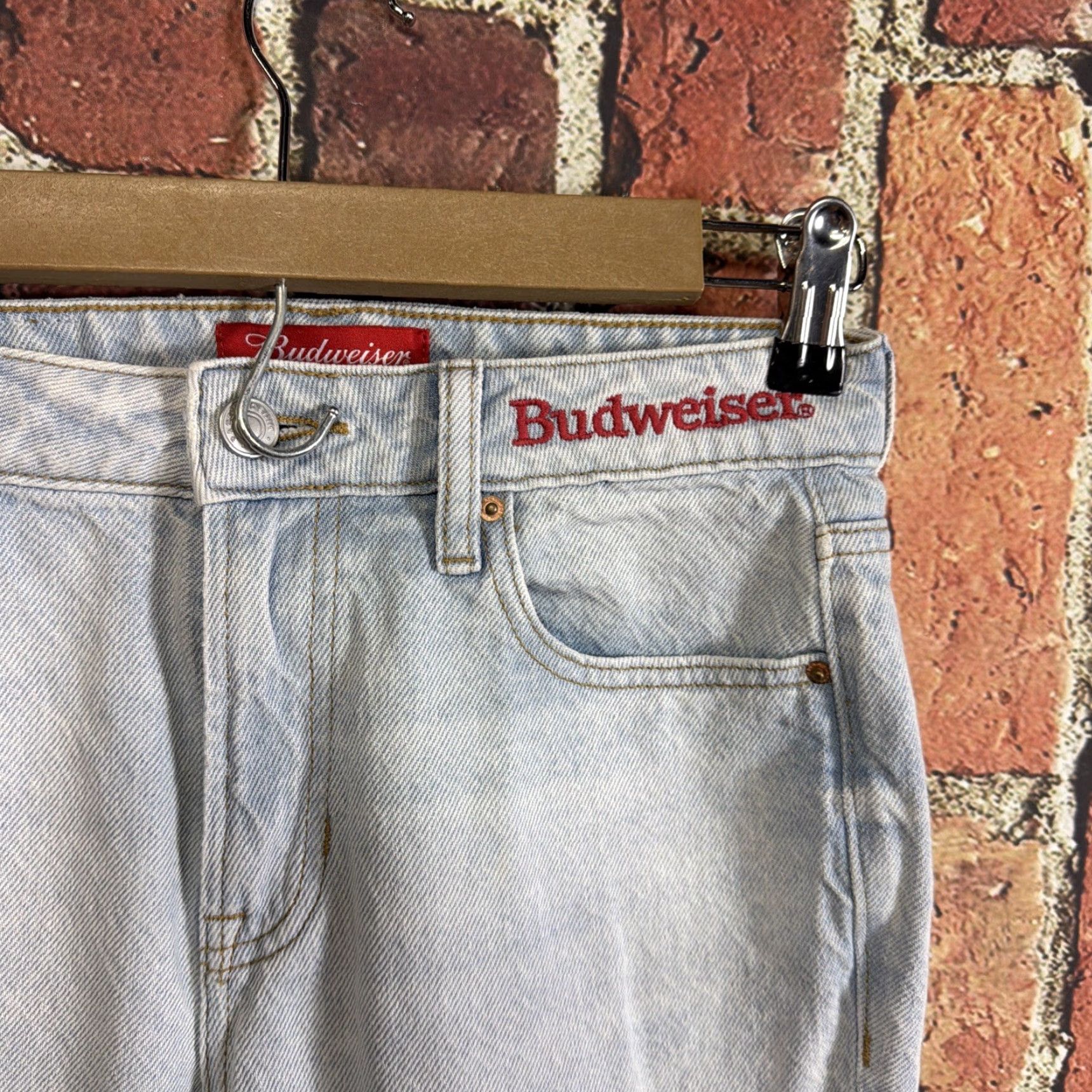 Pacsun Pacsun Budweiser Busch Beer Women’s Mom Jeans 25 Button Fly 100% Cotton Denim Blue 5-Pocket Design Jeans Womens Size 42" / US 20 - 2 Thumbnail