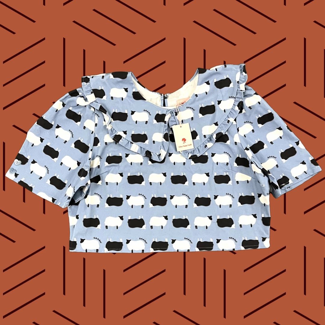 Lisa Says Gah LISA SAYS GAH 3XL Animal Print Ruffle Collar Crop Top Multicolor Womens Size XXL / US 16-18 / IT 52-54 - 1 Thumbnail
