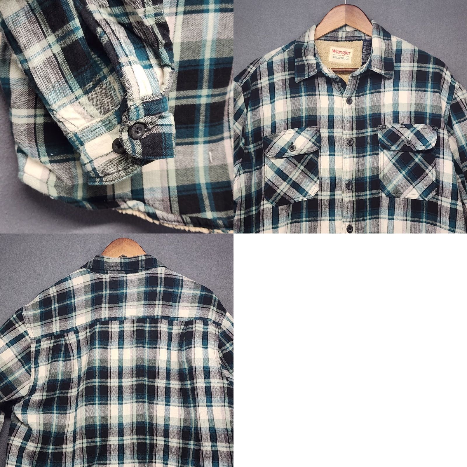 Wrangler VINTAGE Wrangler Authentics Shacket Plaid Shirt Jacket Men's L Sherpa Lined Flannel Coat Foldable Button Closure Green 90s Size US L / EU 52-54 / 3 - 8 Thumbnail