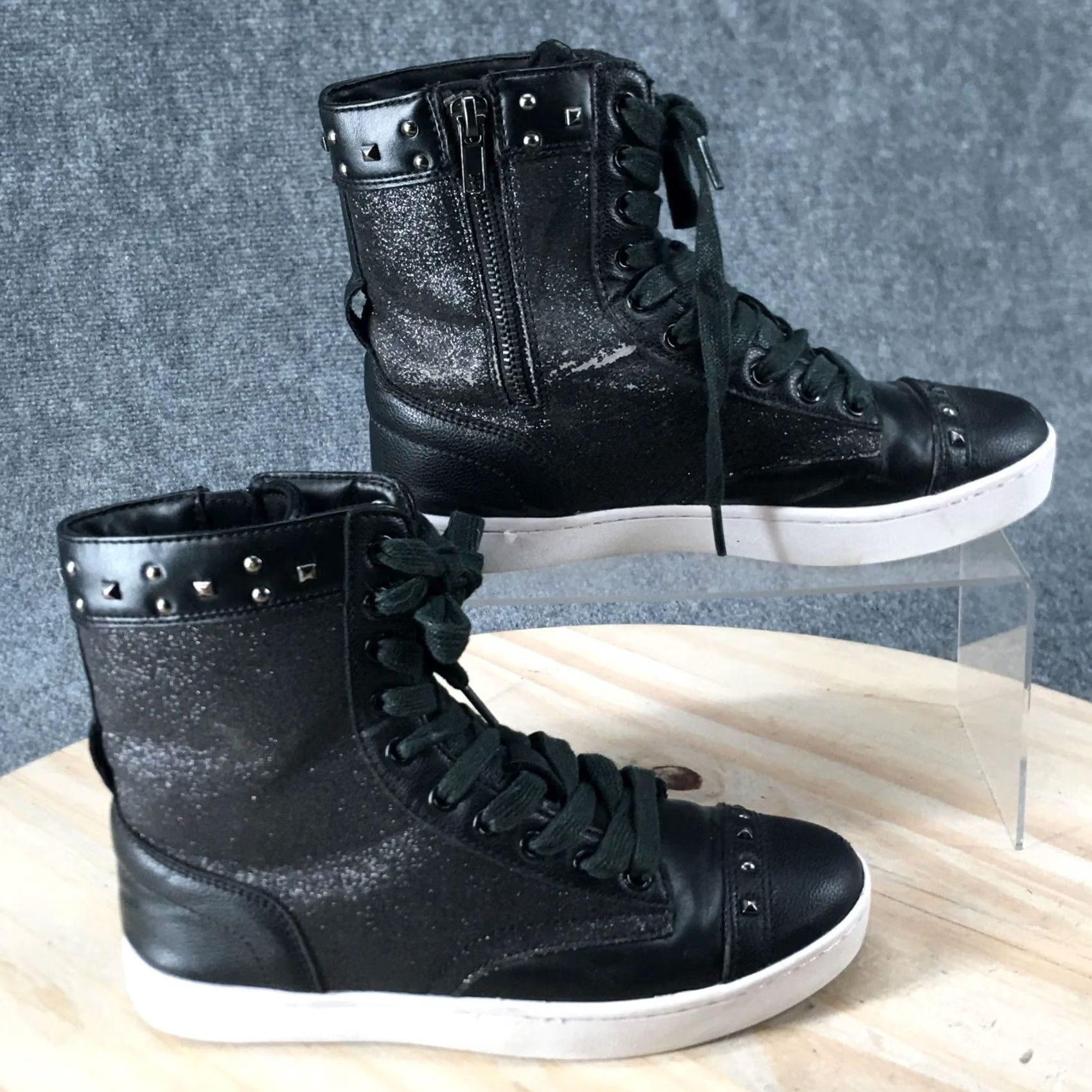 Vintage PASTRY Shoes Womens Black High Top Sneakers Glittered Faux Leather Lace Size M / US 6-8 / IT 42-44 - 2 Thumbnail
