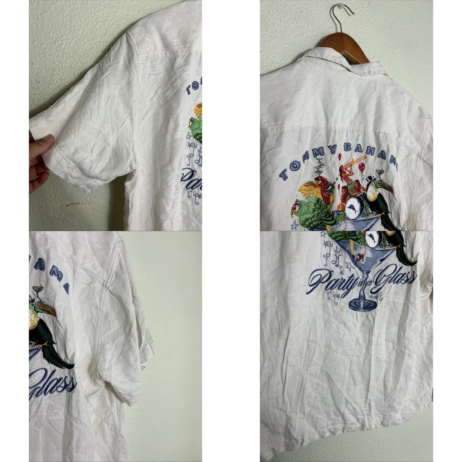 Tommy Bahama VINTAGE Tommy Bahama Mens Large Button-Up Shirt White Stained Martini Glass Parrots Party Short Sleeve, Casual Island Style Mens Size US L / EU 52-54 / 3 - 10 Thumbnail