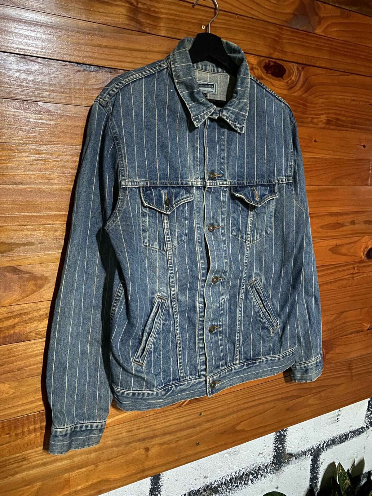 Japanese Brand Vintage Modern Gallery Pinstripe Denim Jacket – 90s Workwear Size US XL / EU 56 / 4 - 5 Thumbnail