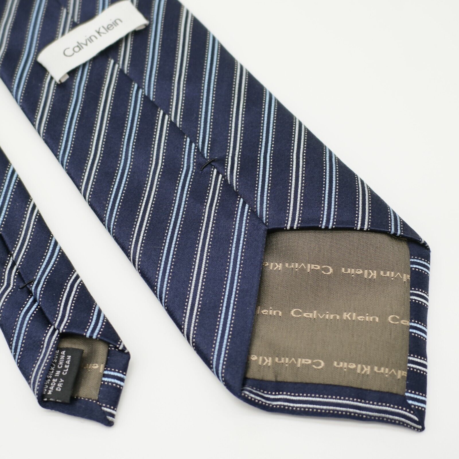 Calvin Klein Calvin Klein Blue Striped Woven Silk Tie Size ONE SIZE - 6 Thumbnail