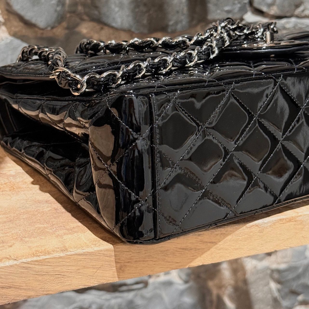 Chanel Chanel Black Patent Leather Maxi Classic Double Flap Bag Size ONE SIZE - 9 Thumbnail