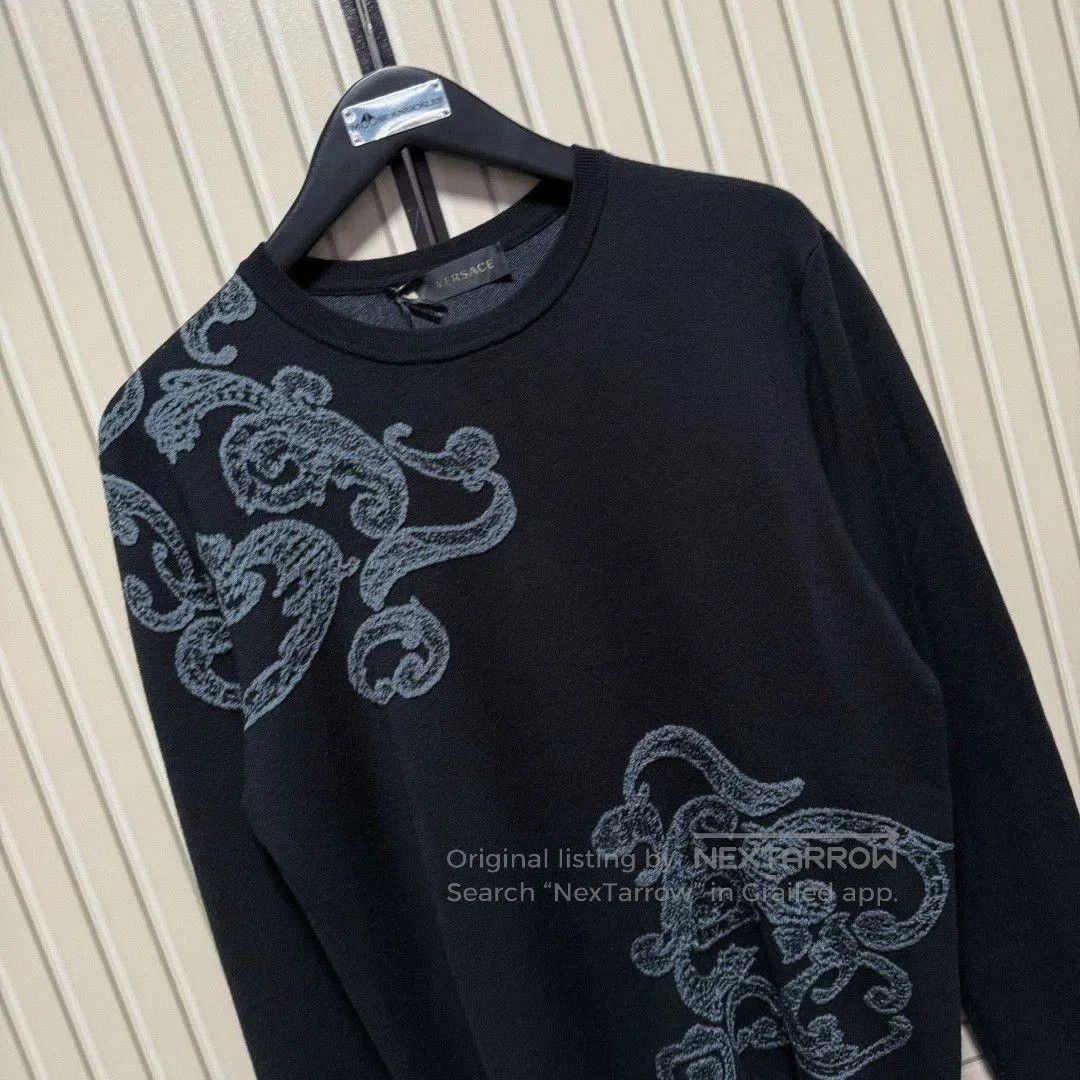 Versace versace men's wool sweater with baroque embroidery. Size US L / EU 52-54 / 3 - 3 Thumbnail