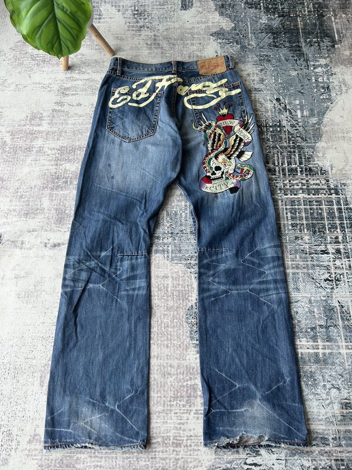 Ed Hardy Embroidery New York Skulls Ed Hardy Denim Size US 33 - 1 Thumbnail