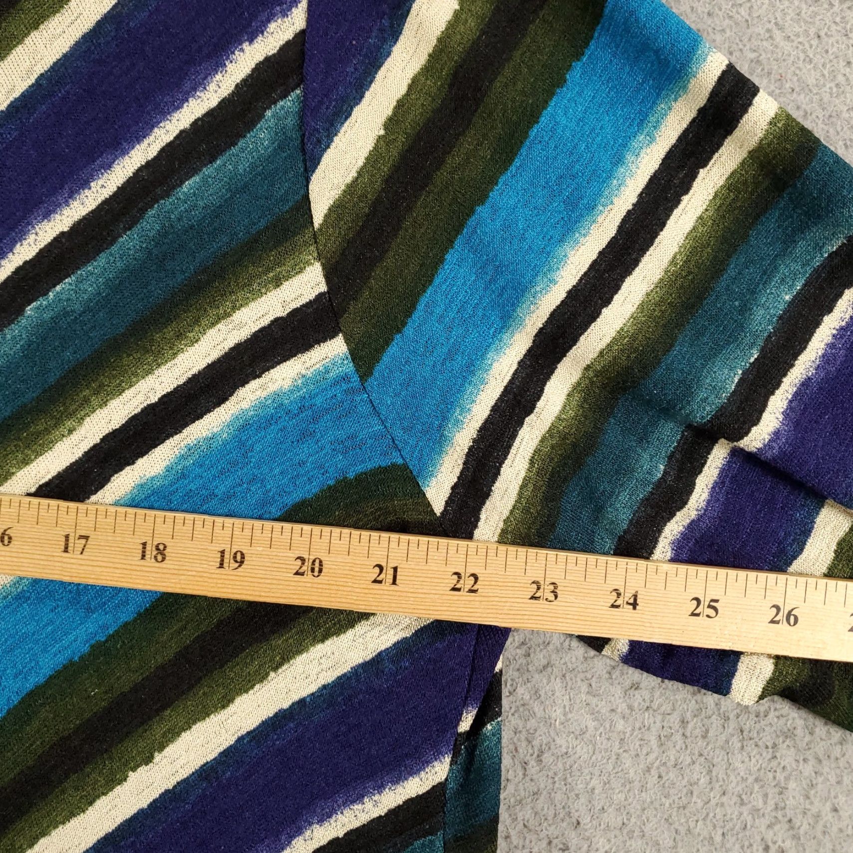 Vintage Womens Tunic Top Size 2X Blue Green White Striped V Neck Pullover Blouse Stretch Size XXL / US 16-18 / IT 52-54 - 4 Thumbnail