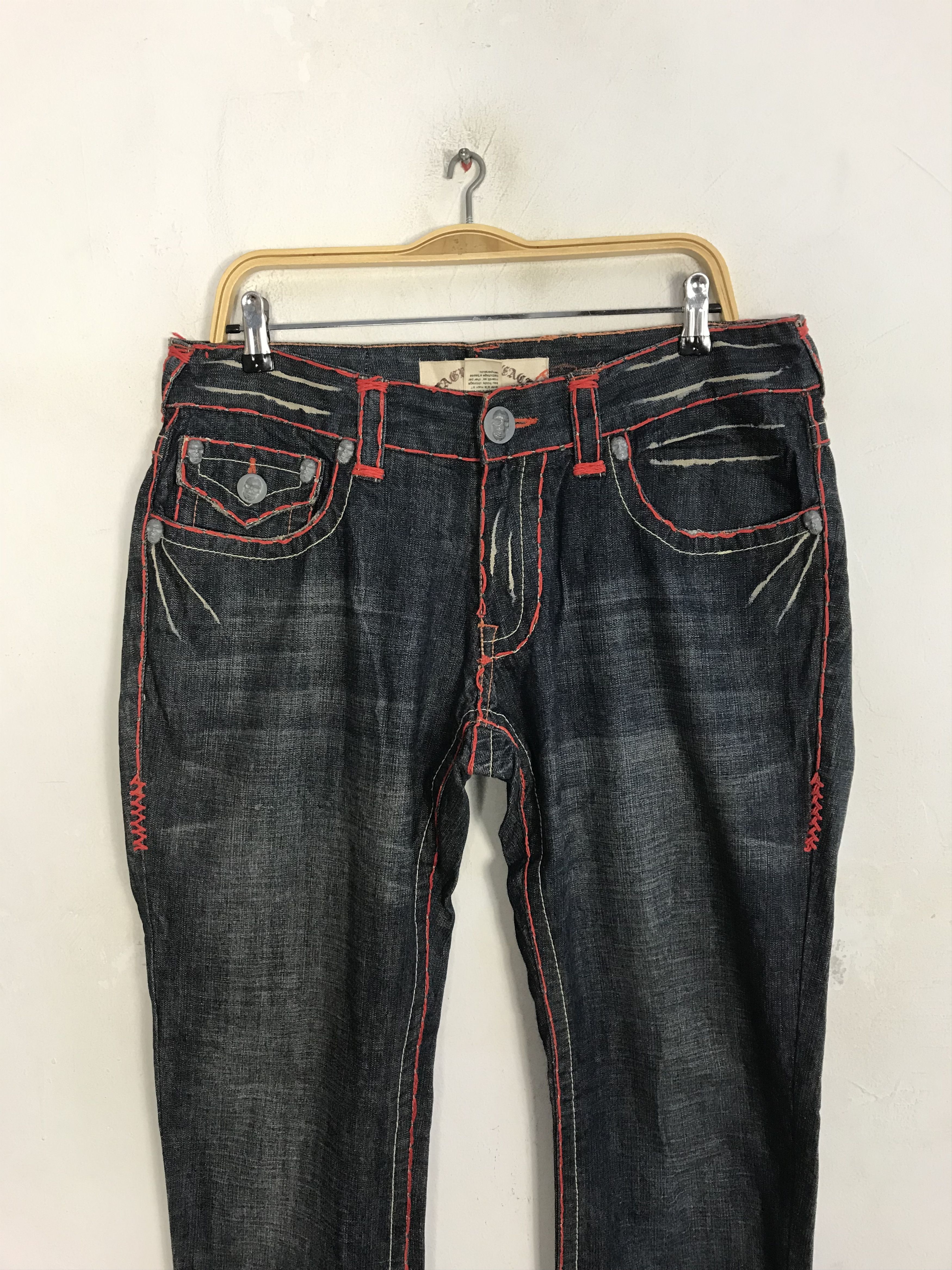 Vintage Laguna Beach Jean Co Cross Skull Logo Indigo Denim Size US 34 / EU 50 - 3 Thumbnail