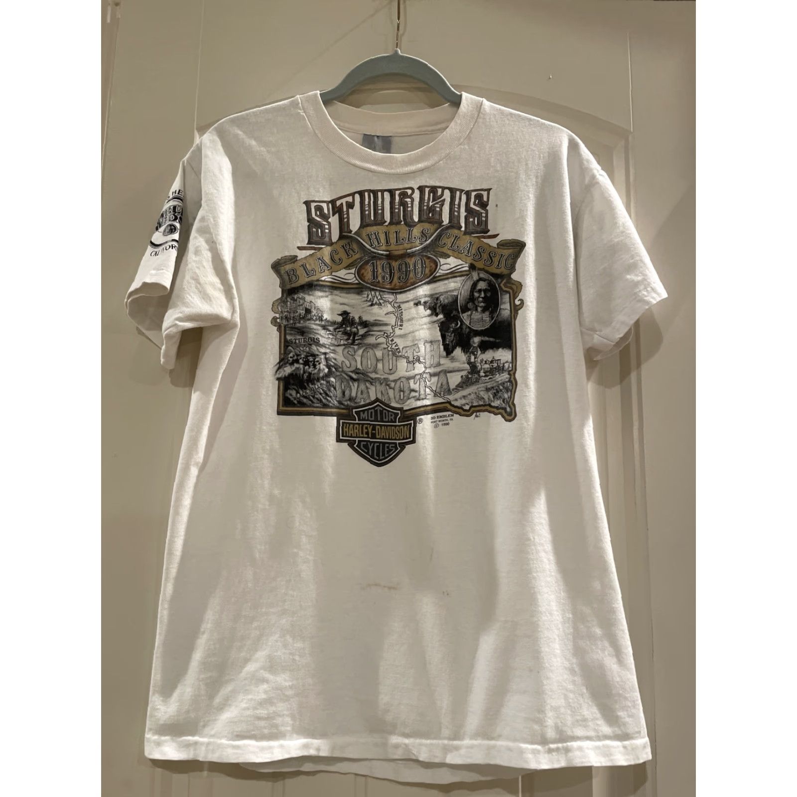 Harley Davidson VTG Harley-Davidson Shirt Mens T-Shirt 1990s Sturgis South Dakota Harley Davidson Logo 90s Biker Cotton Blend White Short Sleeve Crew Neck Size L Size US L / EU 52-54 / 3 - 2 Thumbnail