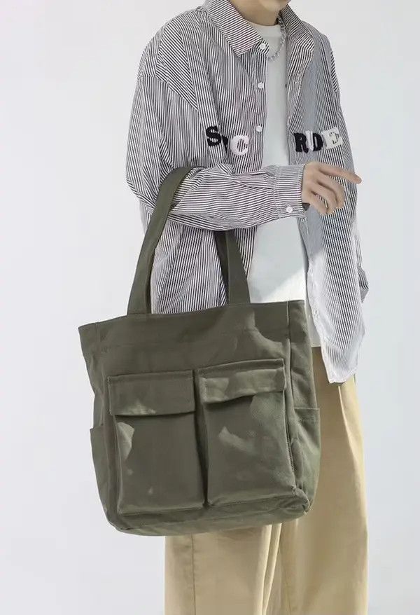 Japanese Brand Fashion canvas tote bag with pocket vintage Size ONE SIZE - 2 Thumbnail