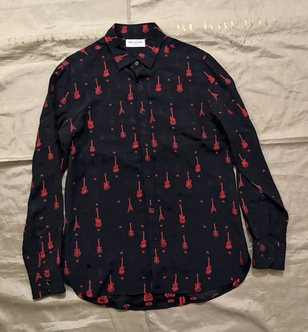 Saint Laurent Paris Saint Laurent guitar embroidered woven shirt size 15 3/4(40) Size US M / EU 48-50 / 2 - 1 Thumbnail