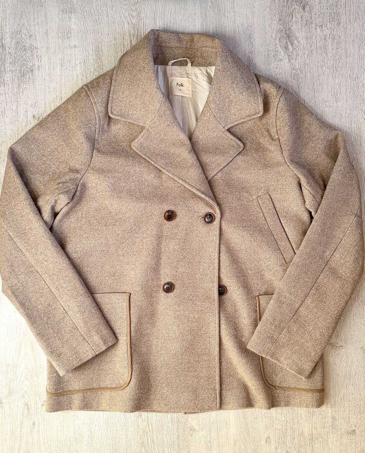 Folk FOLK Mens Sand Oat Beige Double Breasted Pocket Front Coat Size US L / EU 52-54 / 3 - 1 Thumbnail