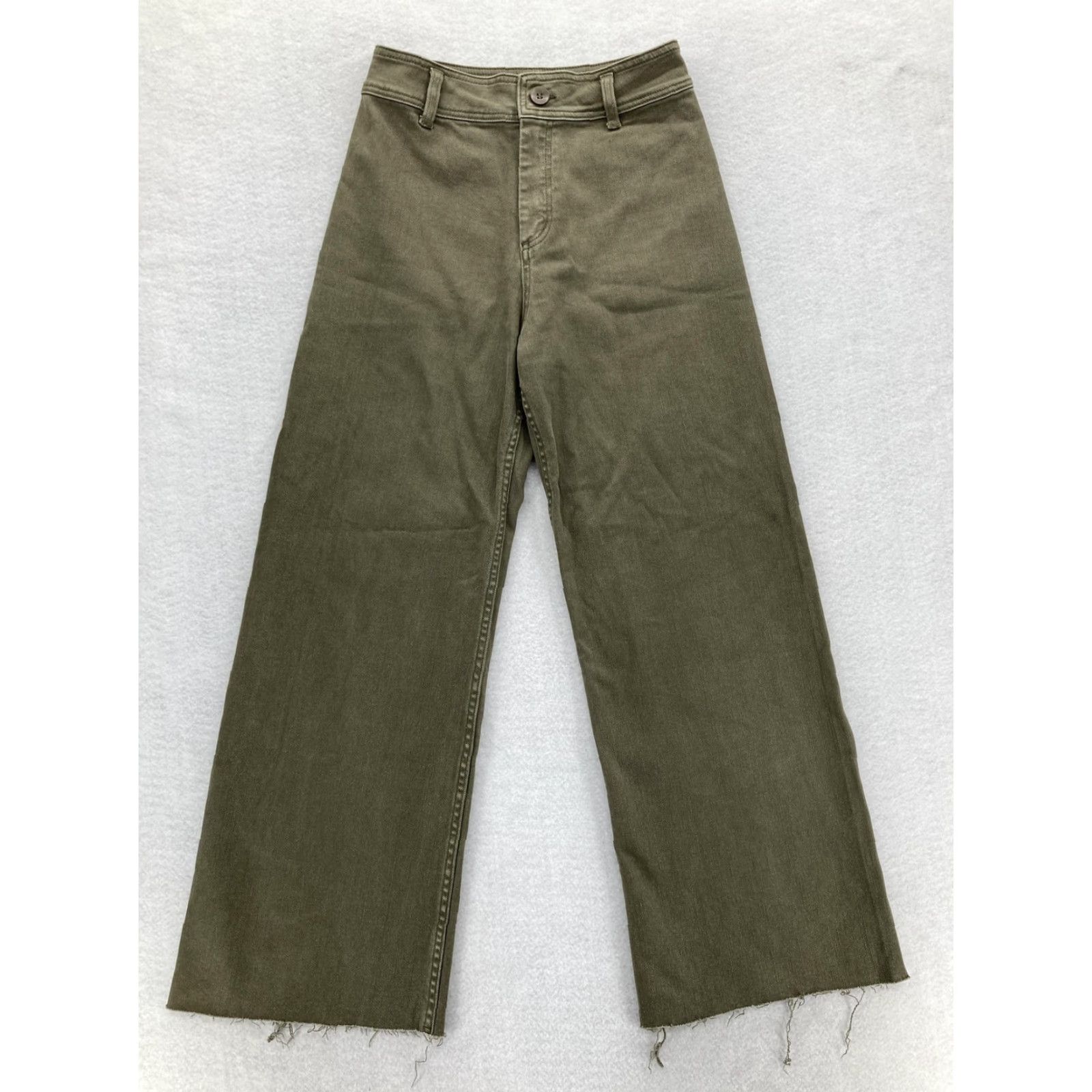 Olive Miou Muse Jeans Womens Medium Olive Green High Rise Wide Leg Cropped Raw Hem Size 32" / US 10 / IT 46 - 2 Thumbnail