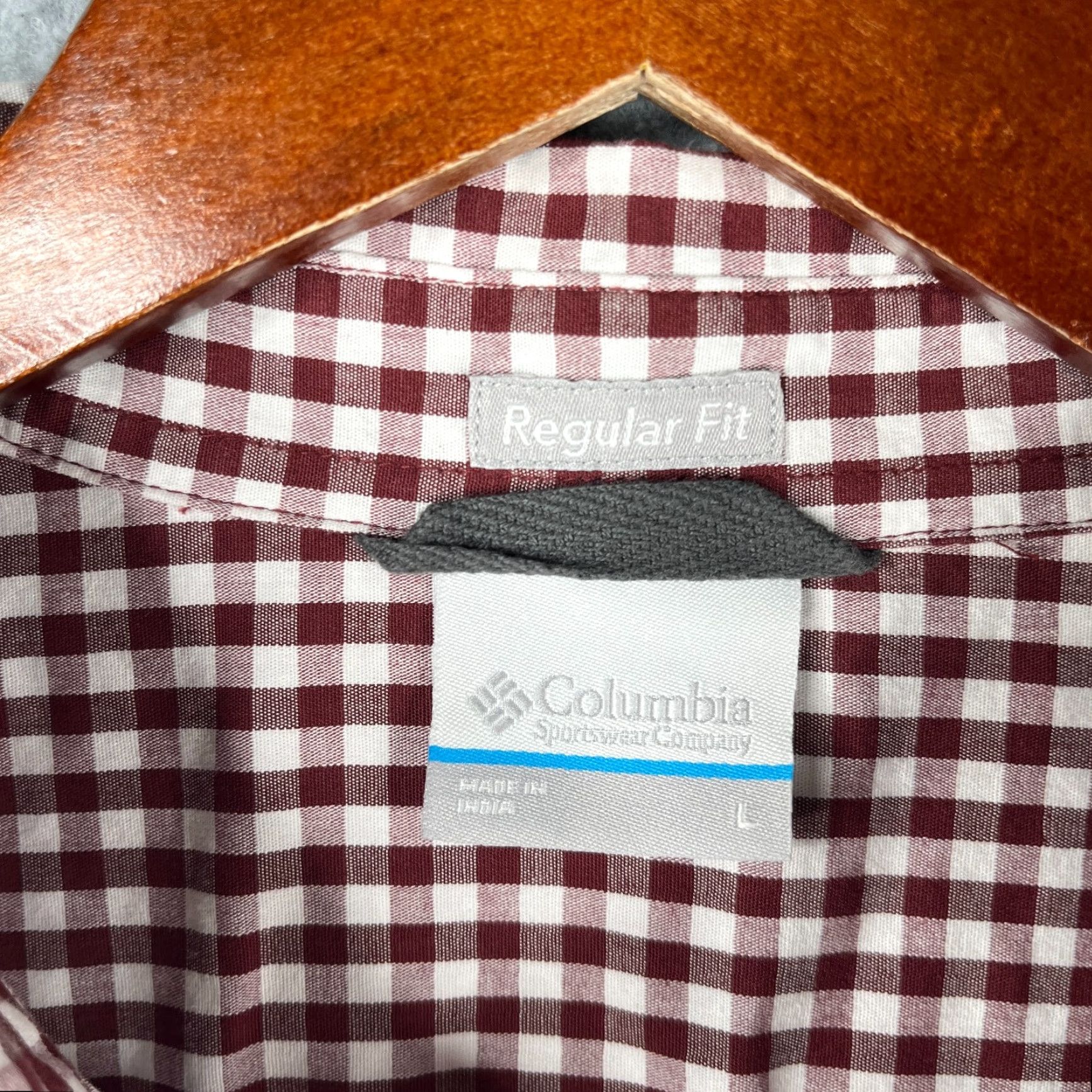 Vintage Columbia Shirt Large Burgundy Gingham Check Button-Up Short Sleeve Mens Size US L / EU 52-54 / 3 - 3 Thumbnail