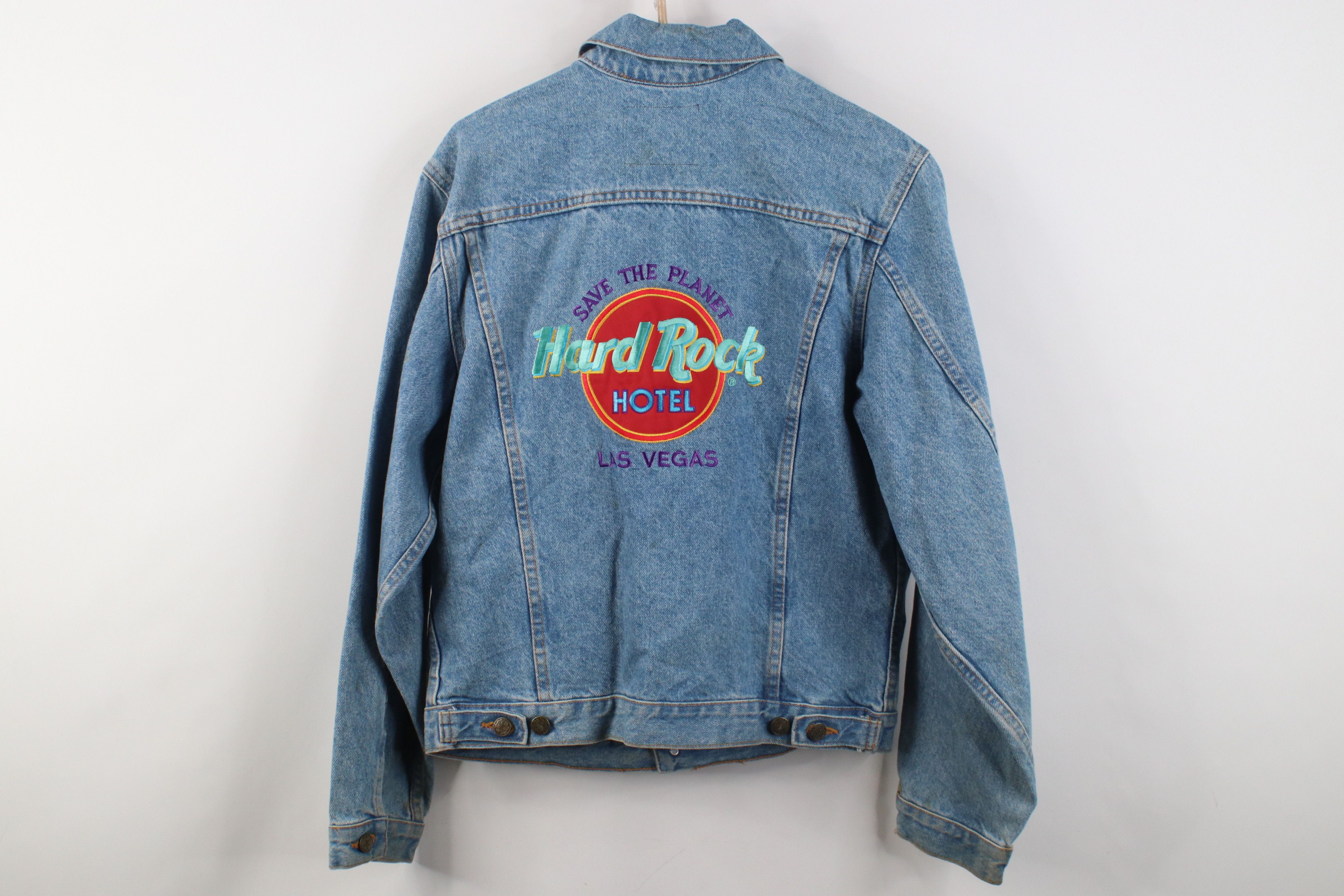 Hard Rock Cafe Vintage 90s Hard Rock Cafe Las Vegas Denim Trucker Jacket Size L / US 10 / IT 46 - 16 Thumbnail