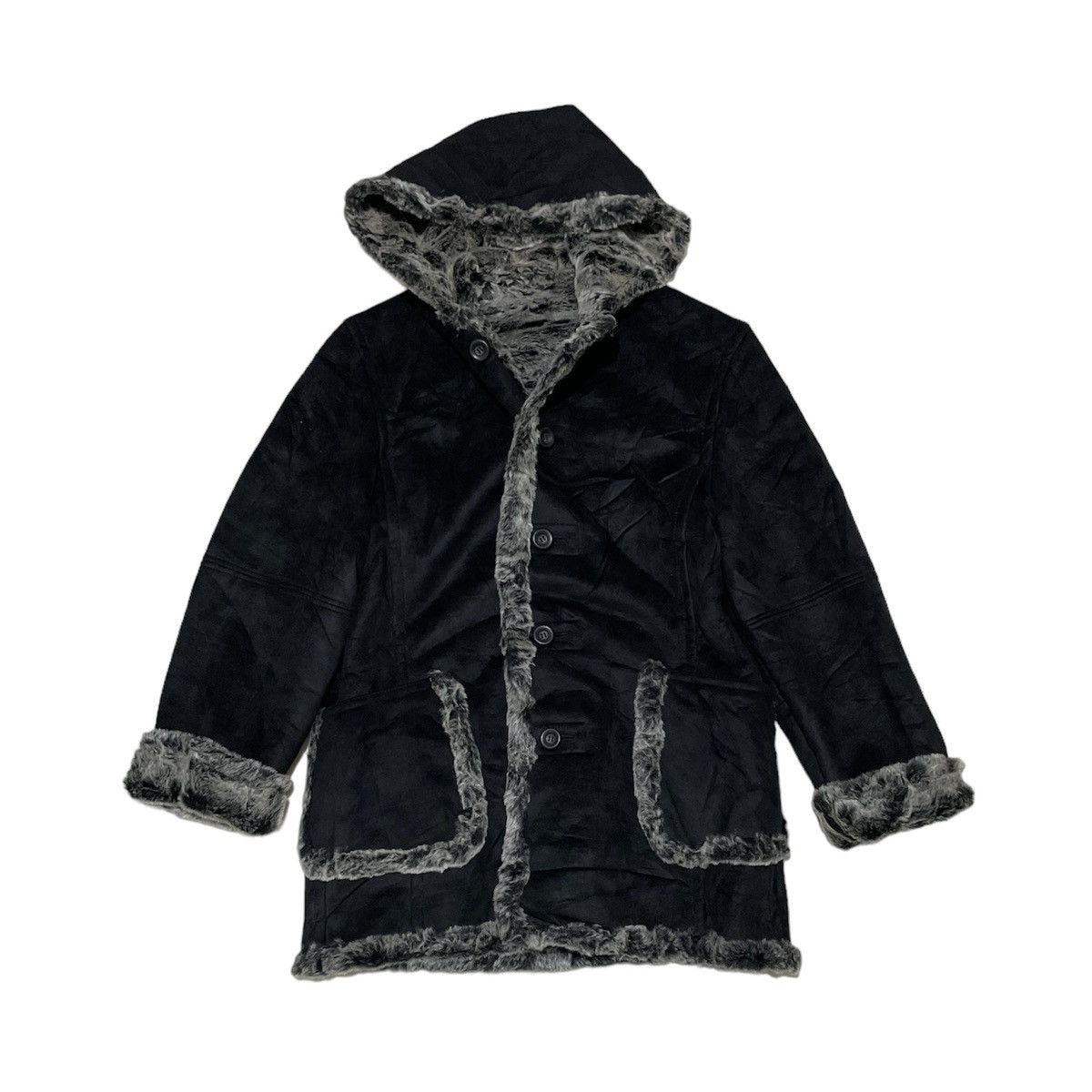 image of Ppfm Shearling Fur Suede Jacket in Black, Men's (Size Medium)