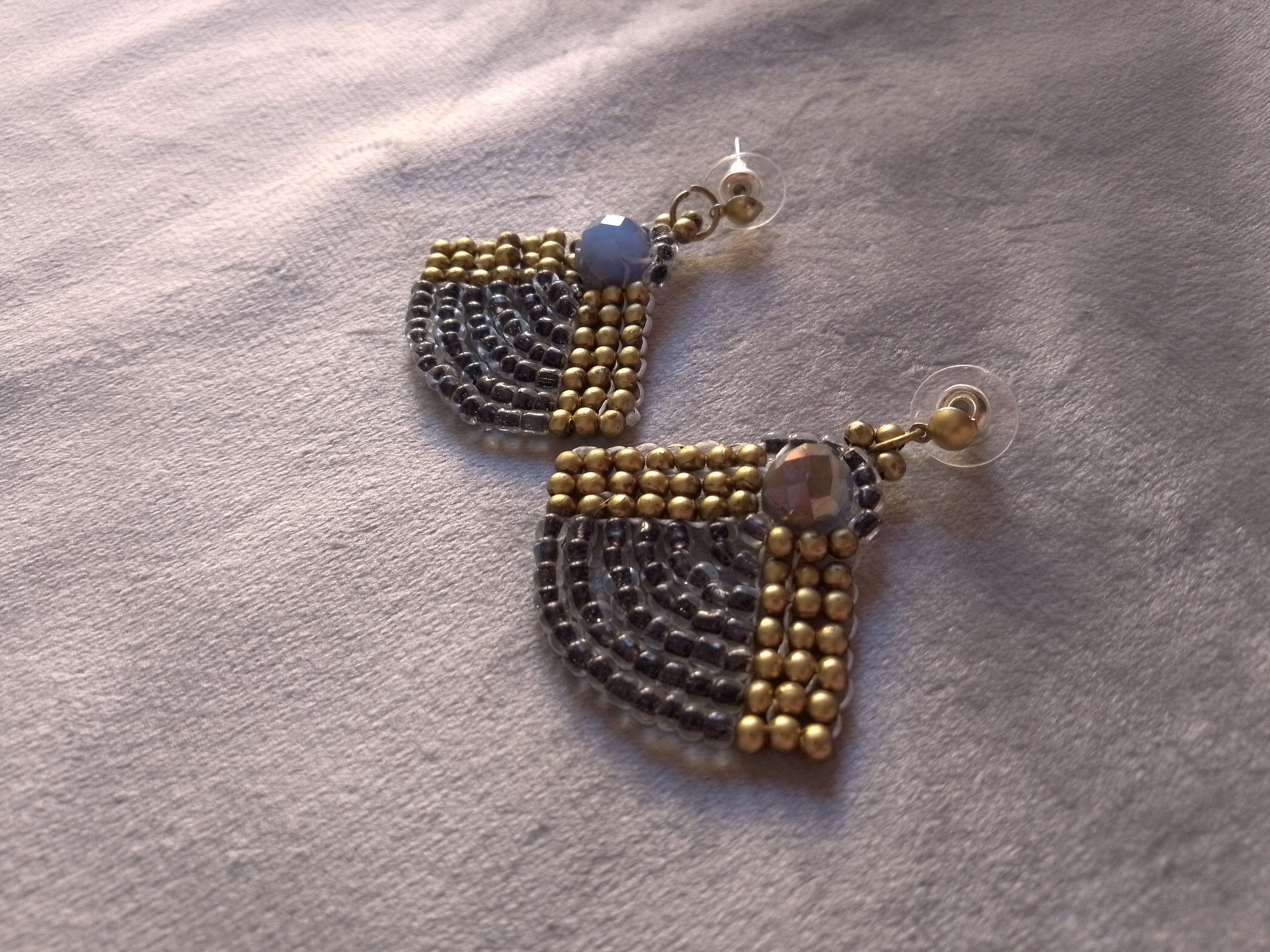 Handmade Earrings Black Ethnic Egyptian Style Iridiscent Blue Crystal Size ONE SIZE - 3 Thumbnail
