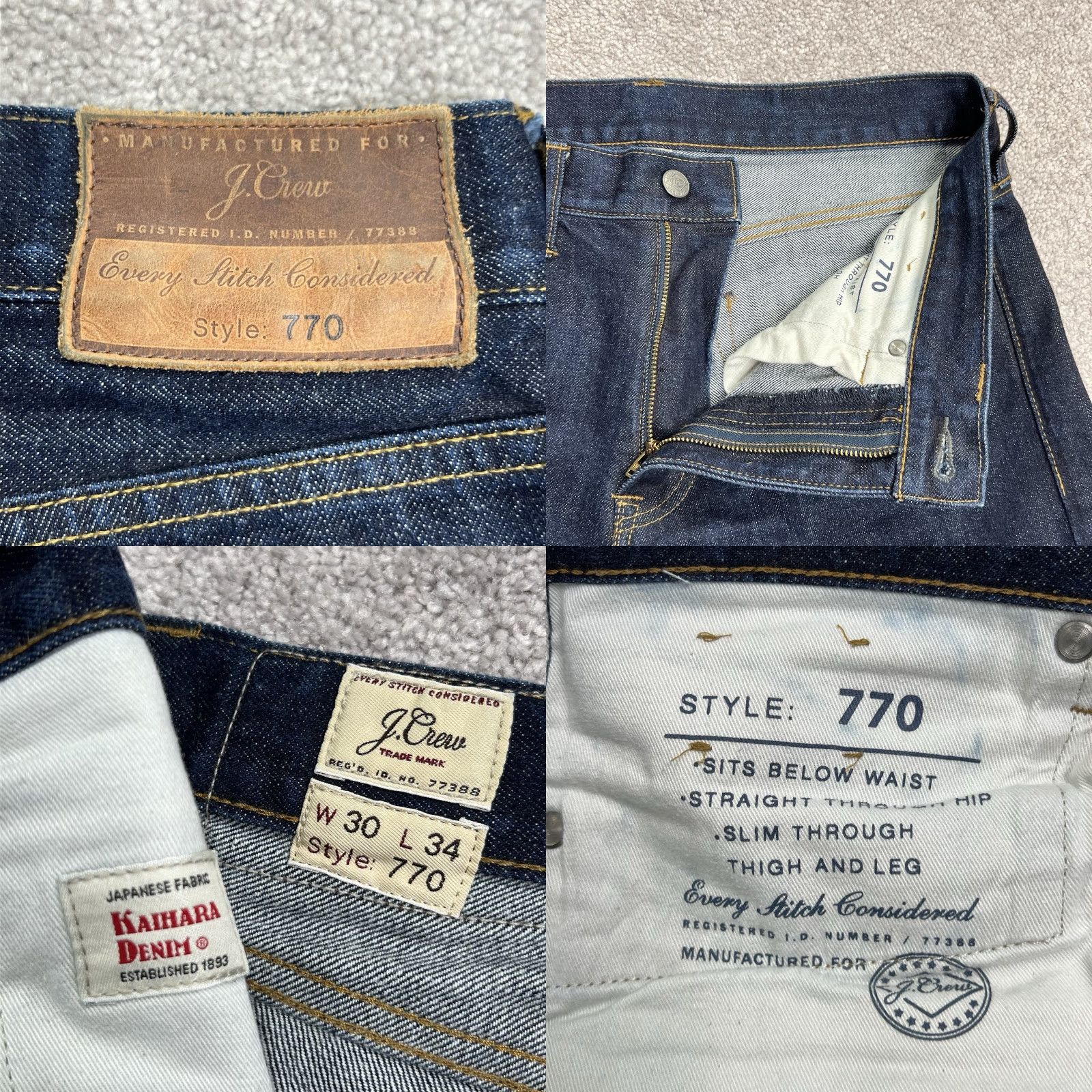 J.Crew VINTAGE J.CREW 770 Jeans Mens 30x34 Dark Blue Wash Kaihara Japanese Denim Cotton Dresswear Straight Size US 30 / EU 46 - 8 Thumbnail