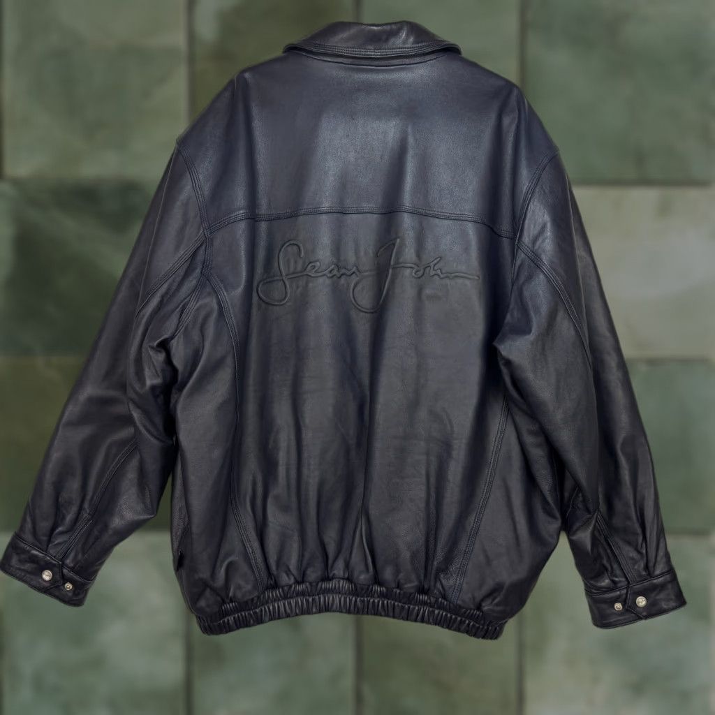 Sean John VTG Sean John Leather Bomber Jacket Wool Lined Zip Up Navy Blue Men's 2XL Size US XXL / EU 58 / 5 - 1 Thumbnail