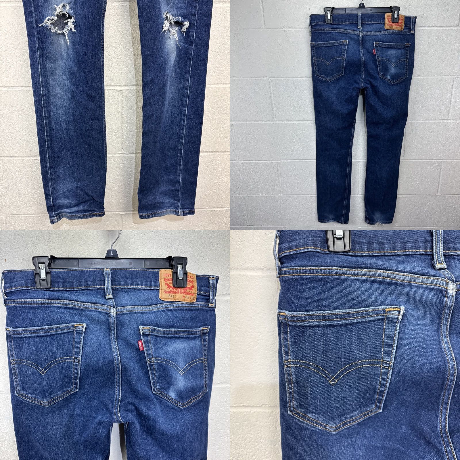 Levi's Levi's Men's Skinny Jeans Cotton Blend 33x32 Blue 511 Zipper Solid Denim Retro Streetwear Size US 33 - 8 Thumbnail