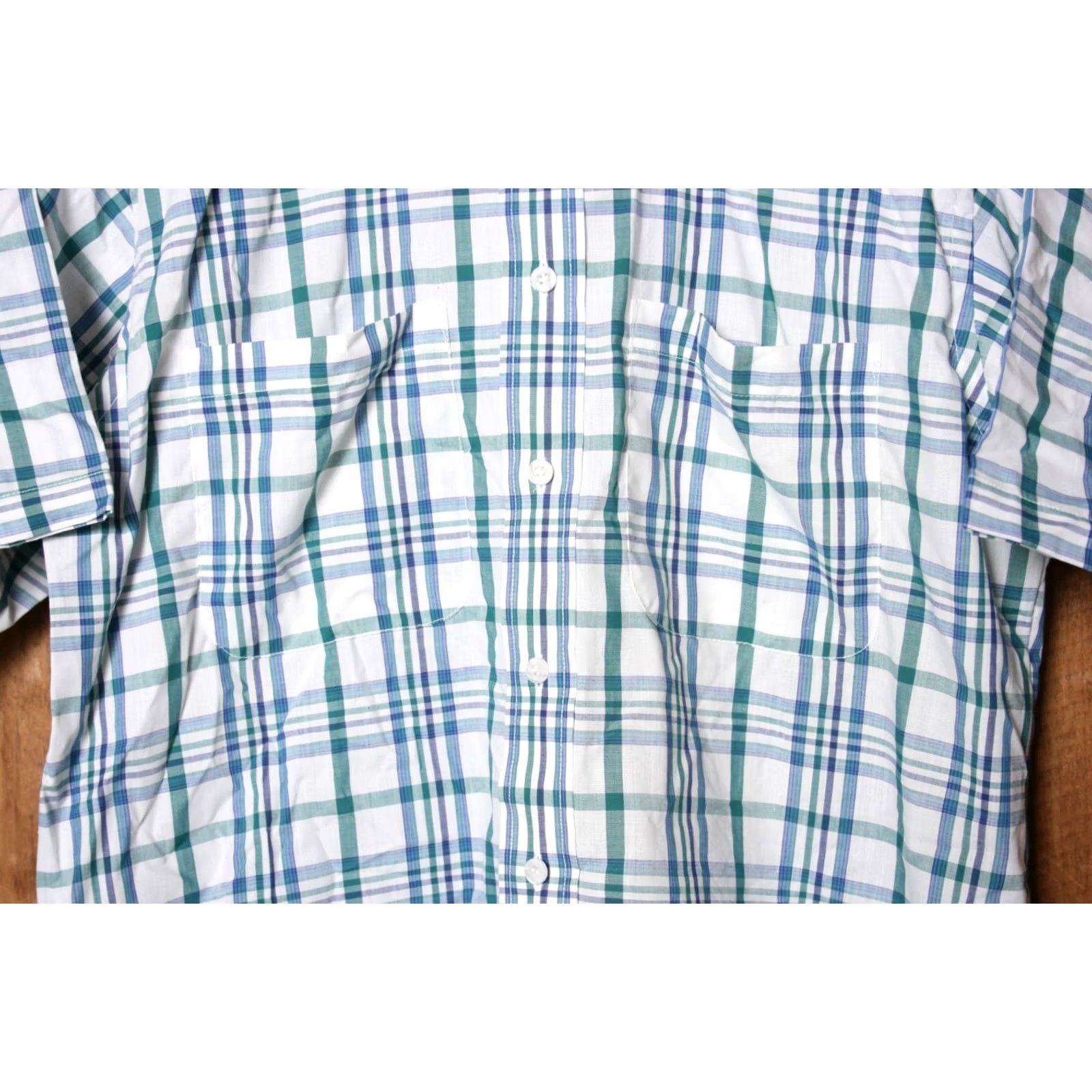Van Heusen VINTAGE Van Heusen Shirt Plaid Button-Front Short Sleeve LT Big & Tall Mens Blue Green Size LT Size US L / EU 52-54 / 3 - 3 Thumbnail