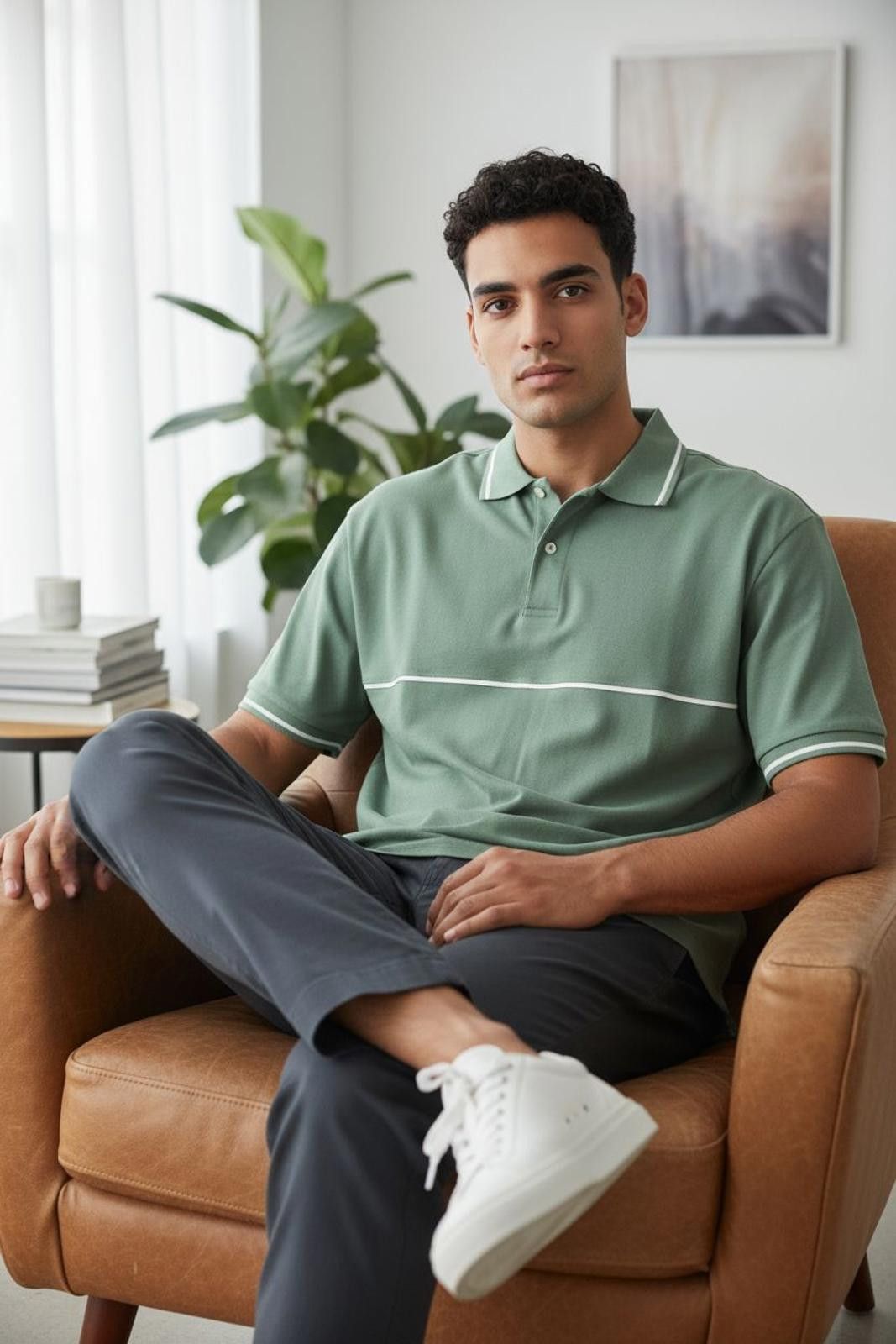 CNCPTS Concepts Men's Green Polo Shirt with White Stripe Detail Size US XL / EU 56 / 4 - 2 Thumbnail