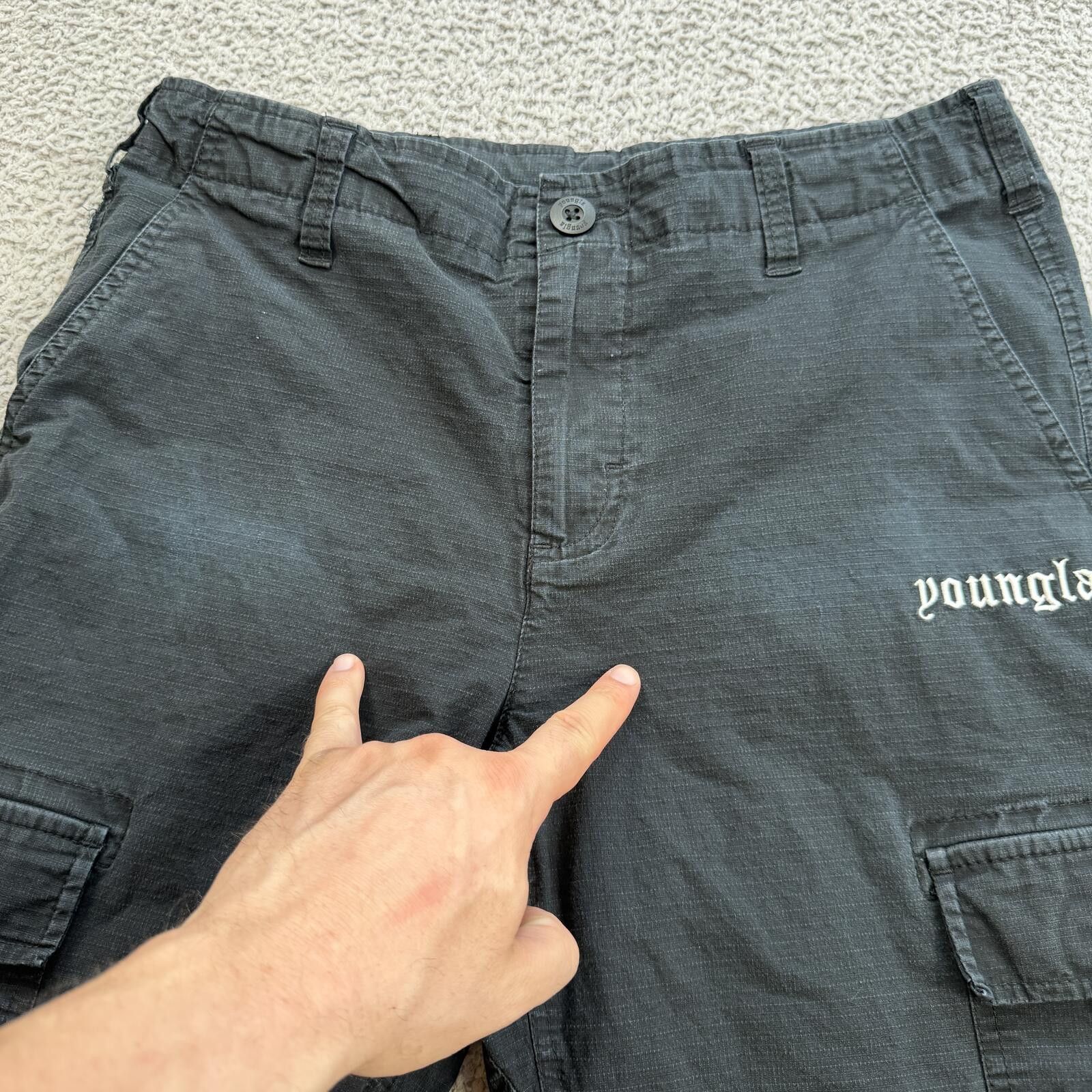 YoungLA YoungLA Cargo Pants Mens M Black Washed Riptop Gym Size US 32 / EU 48 - 8 Thumbnail