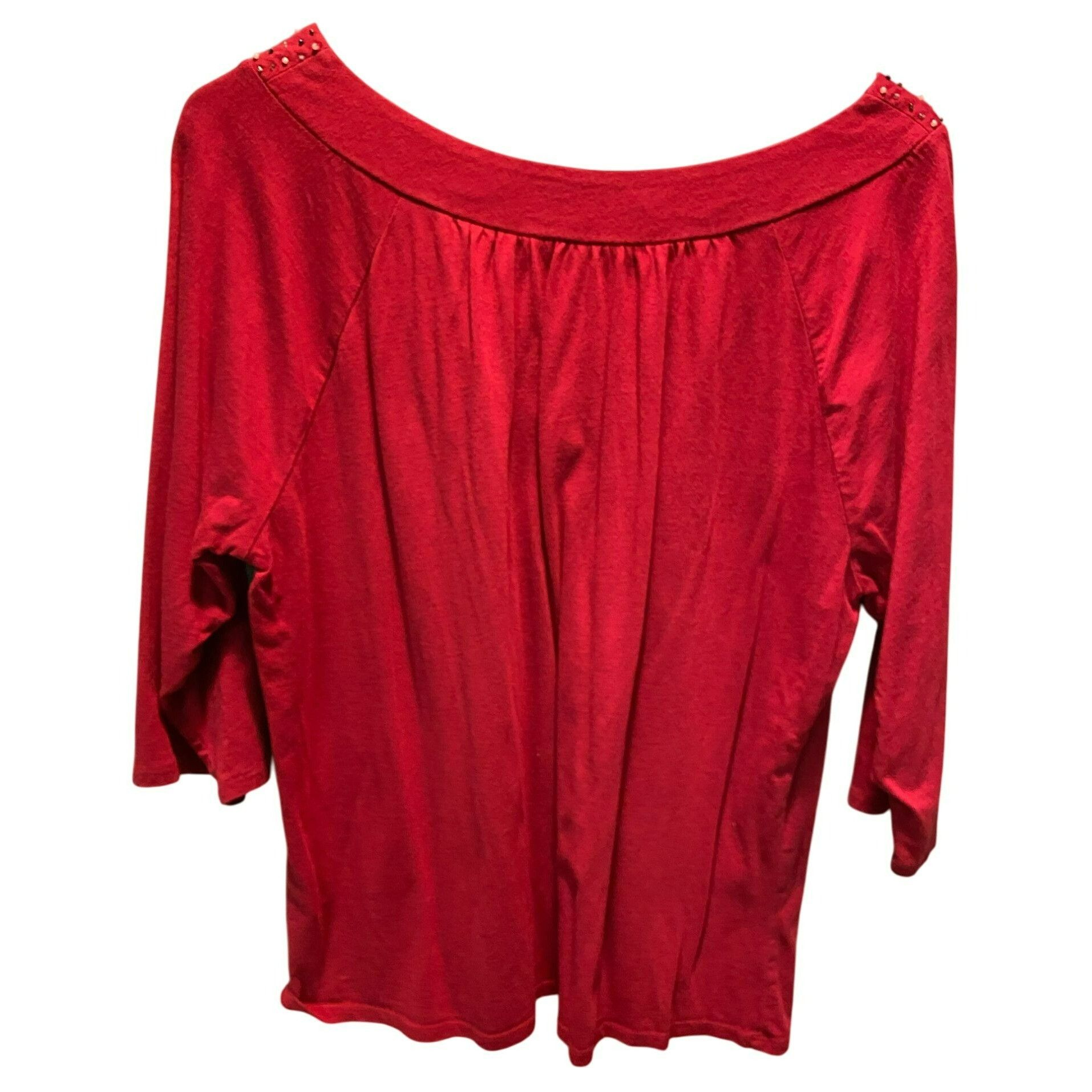 Avenue Stylish Red Top With Beaded Embellishments By Avenue Size 14 Size XL / US 12-14 / IT 48-50 - 4 Thumbnail