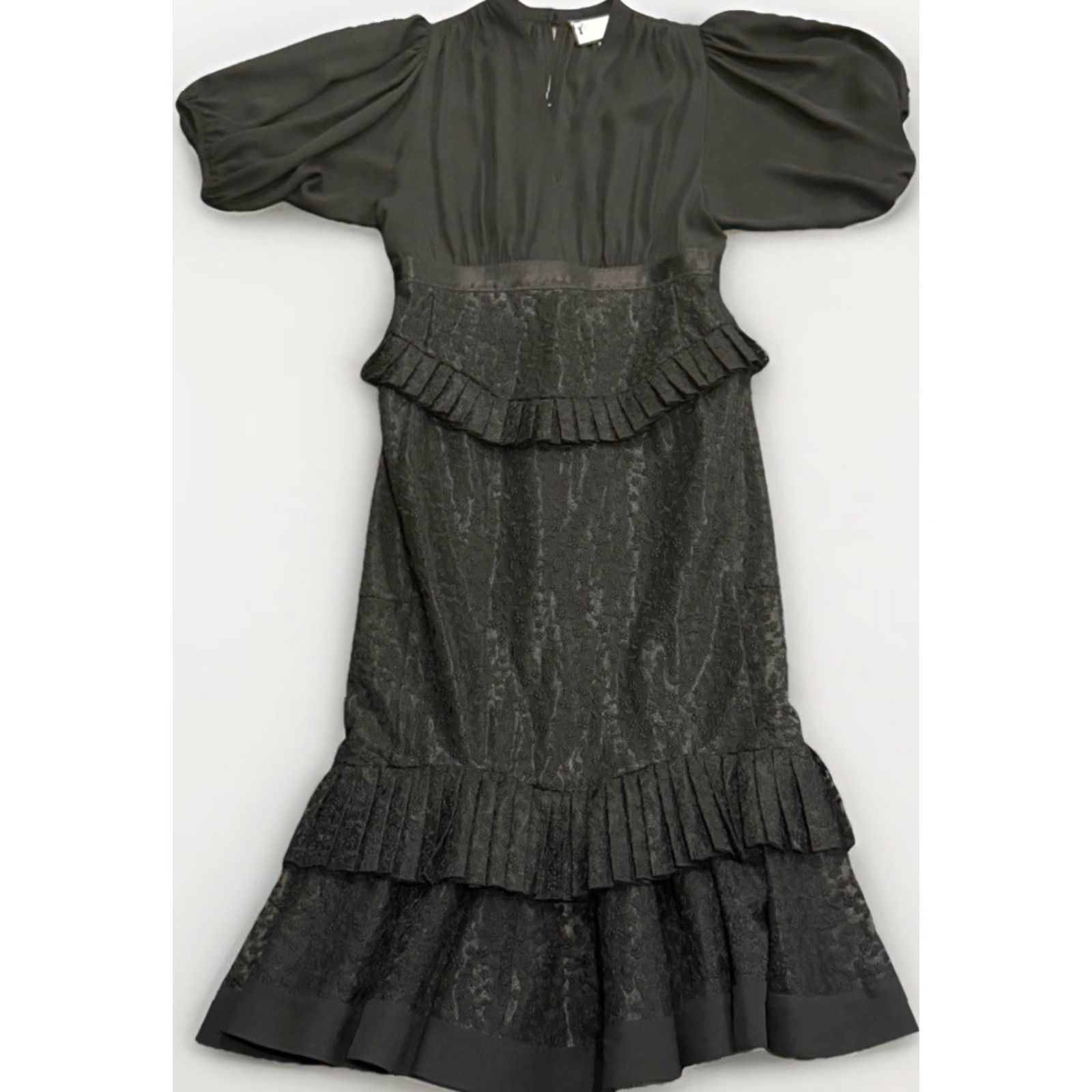 ALEXIS ALEXIS Dress Black Midi V-Neck Tiered Ruffle Floral Lace Size L Designer Size L / US 10 / IT 46 - 2 Thumbnail