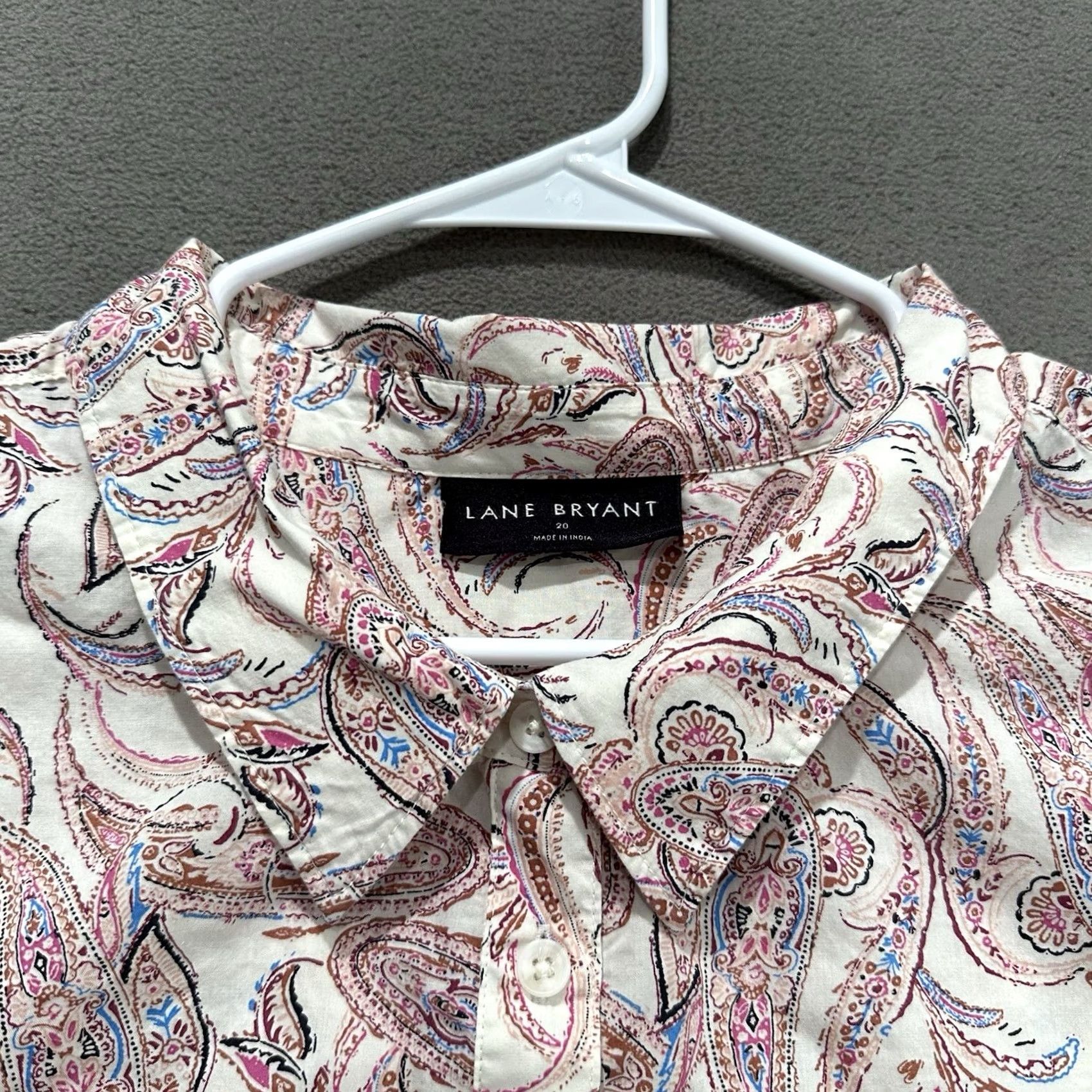 Vintage Lane Bryant Blouse Womens 20 Pink Paisley Rufffle Short Sleeve Collared Pullover Relaxed Plus Size Size 3XL / US 20-22 - 3 Thumbnail