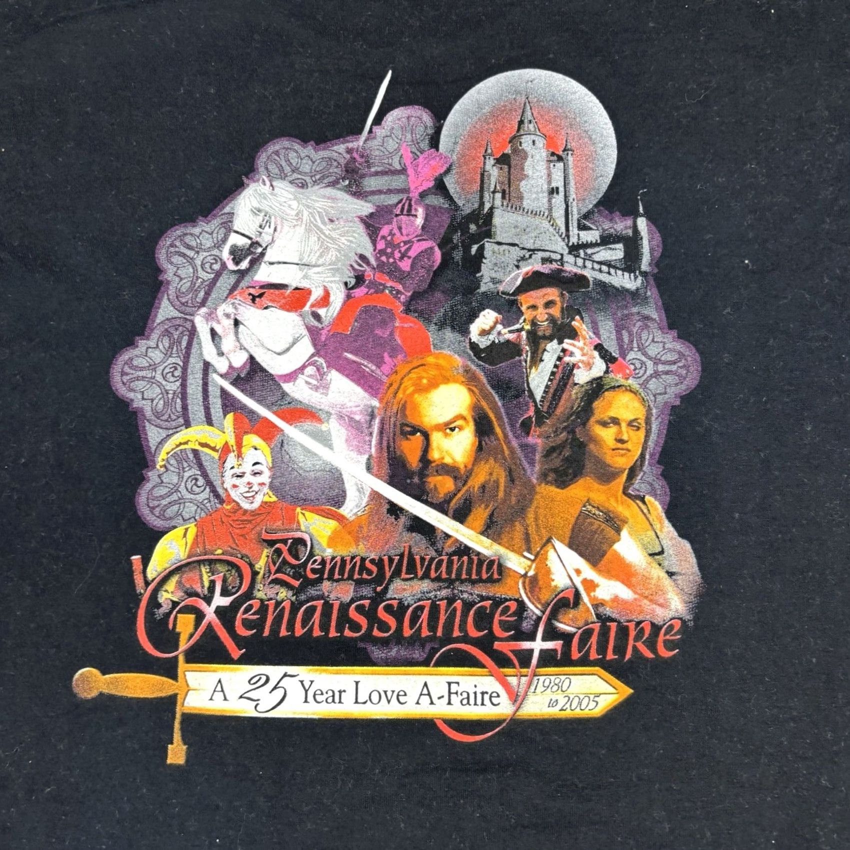 Doublet VINTAGE Renaissance Faire Promo T Shirt Double Sided Adult Large 2000s Black Cotton Crew Neck Short Sleeve Stitch 90s Mens Size US L / EU 52-54 / 3 - 6 Thumbnail