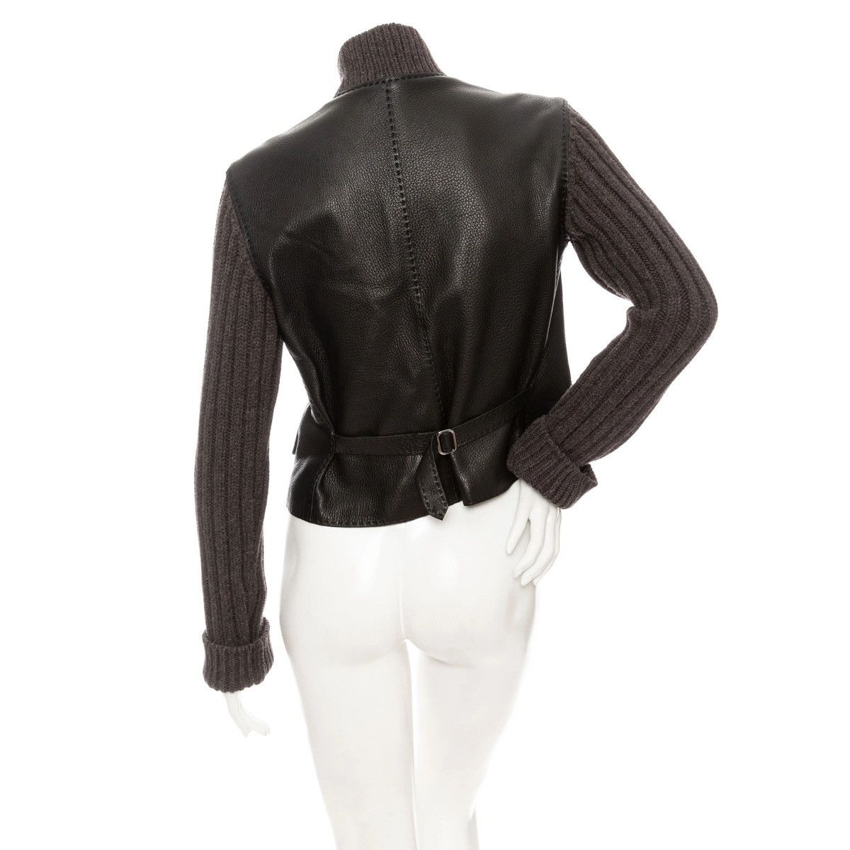 Hermes Hermes Leather Knit Sleeve Biker Jacket Size M / US 6-8 / IT 42-44 - 4 Thumbnail