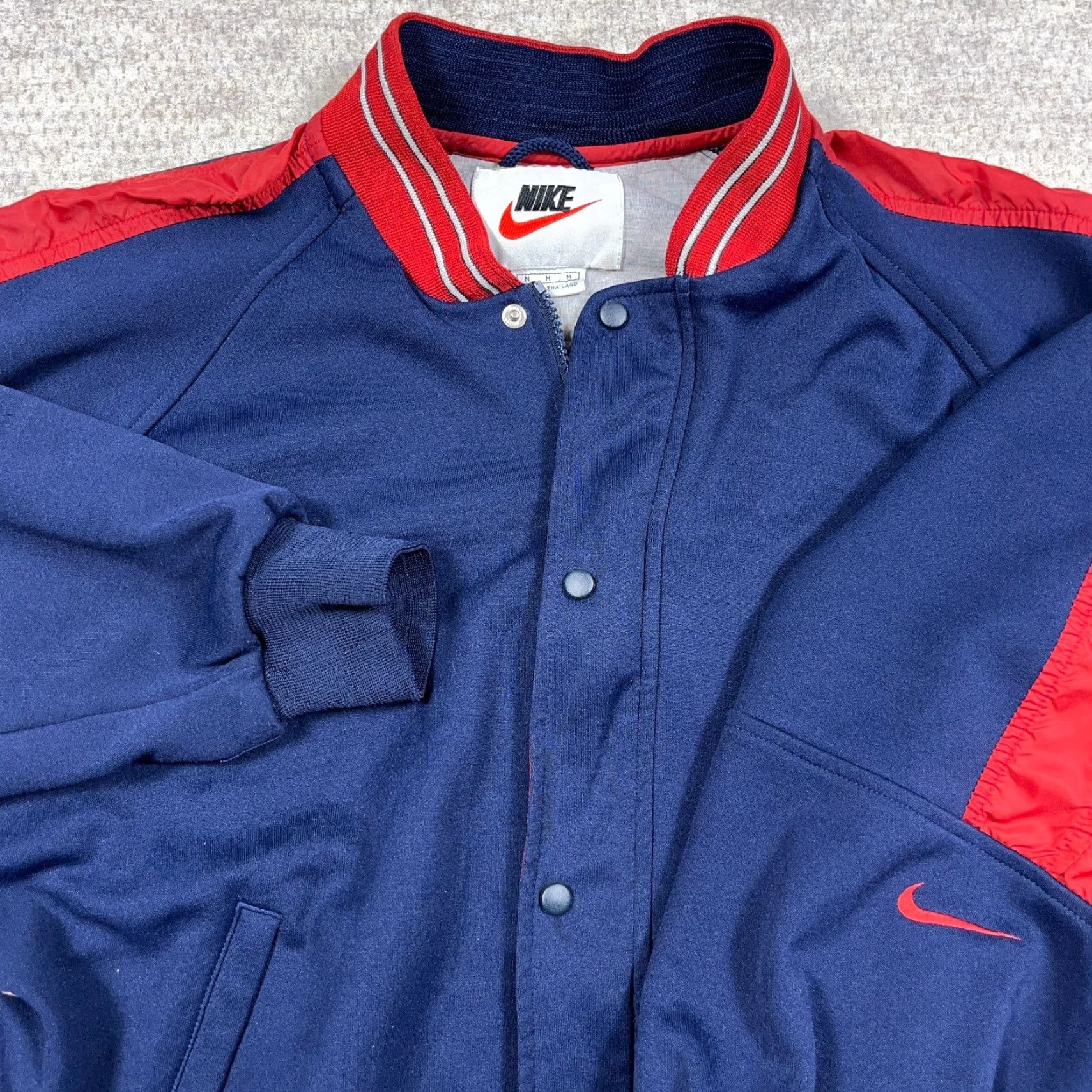 Nike VINTAGE Nike Jacket Men Medium Blue Red Varsity Bomber 90s Y2K Snap Lined Adult Size US M / EU 48-50 / 2 - 3 Thumbnail