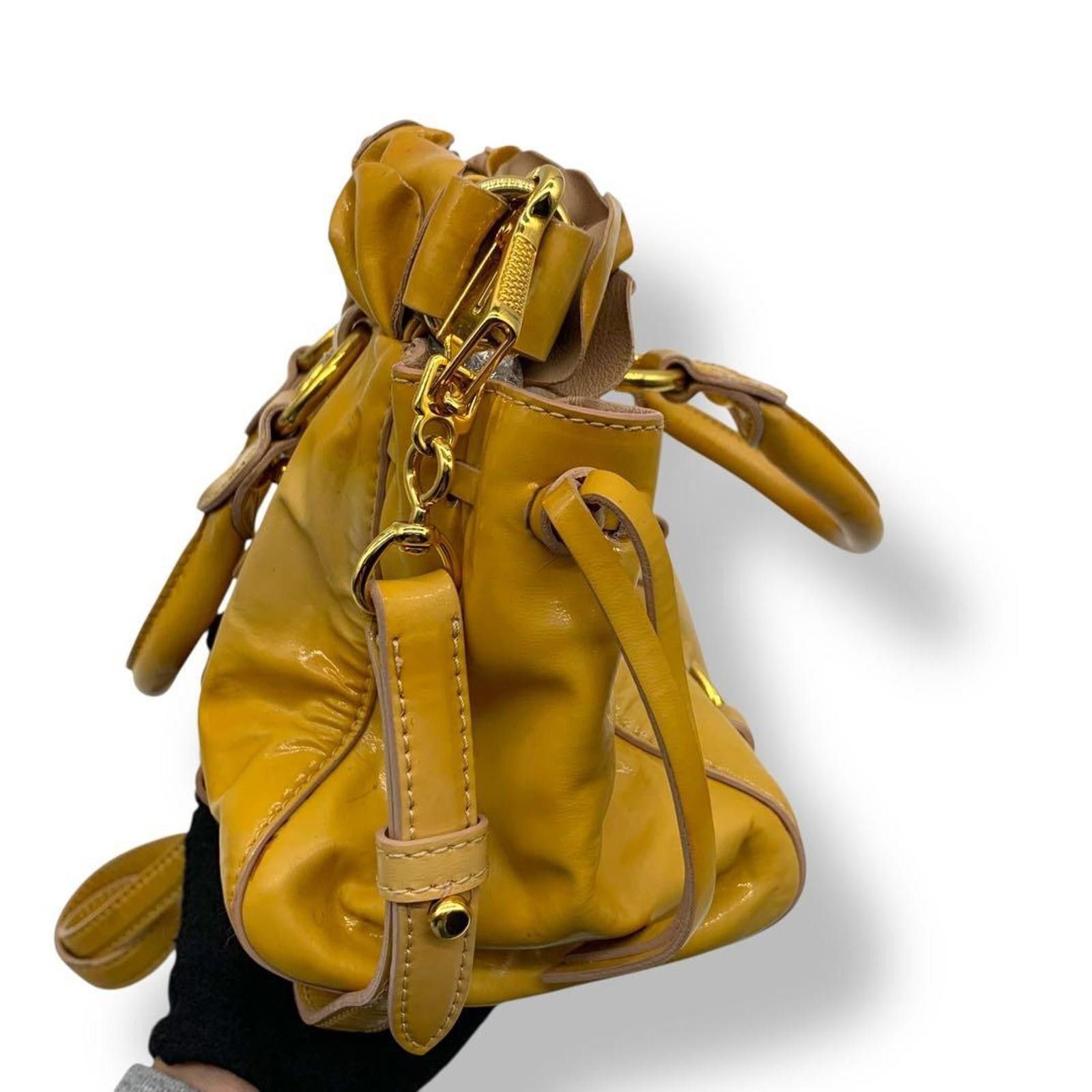 Miu Miu Miu Miu - Yellow Leather Ruffled Satchel Bag Size ONE SIZE - 5 Thumbnail